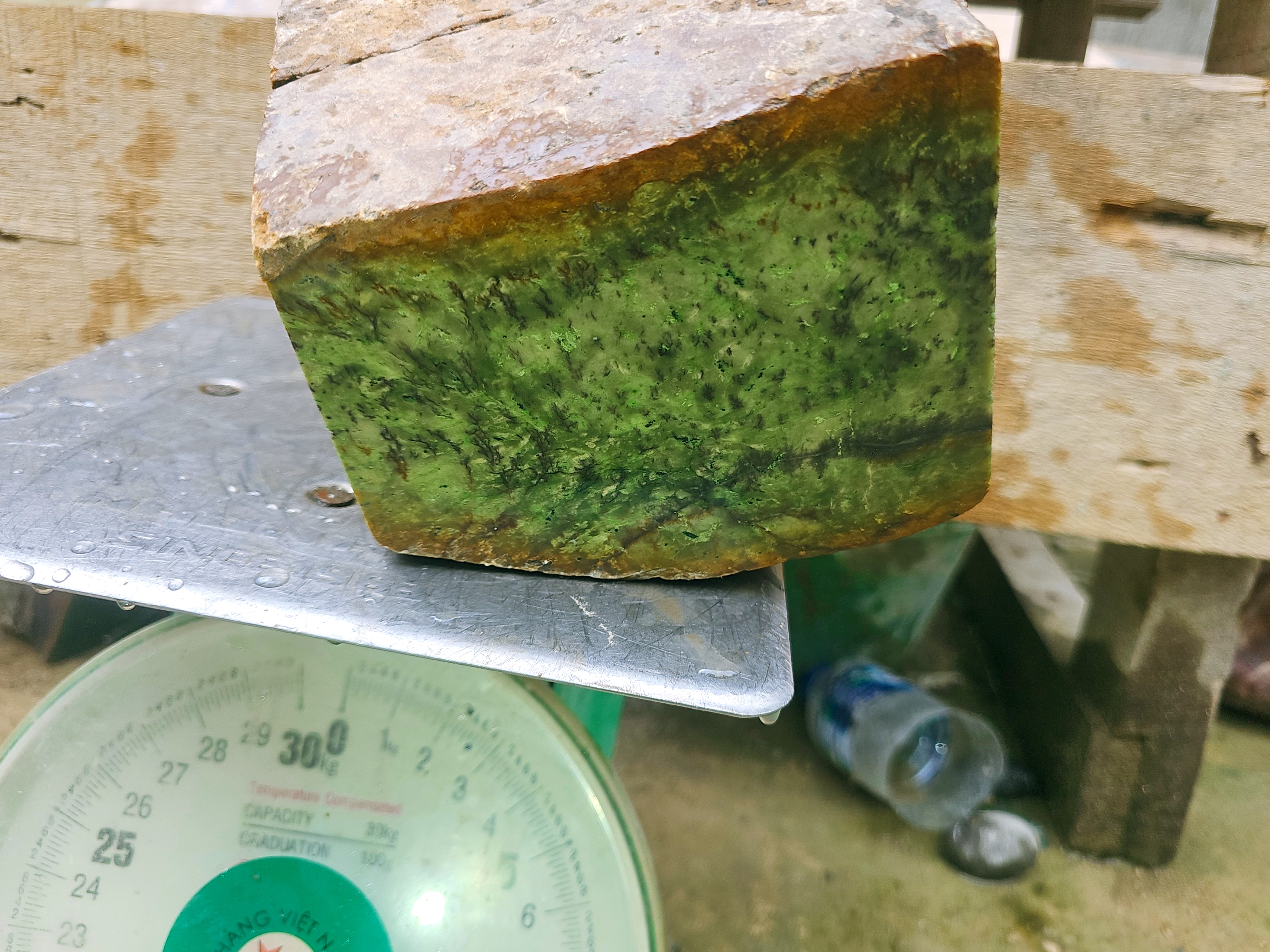 Natural Green Nephrite Jade Rough Stone – Large Raw Green Jade Specimen with Golden Brown Skin for Carving and Collectors