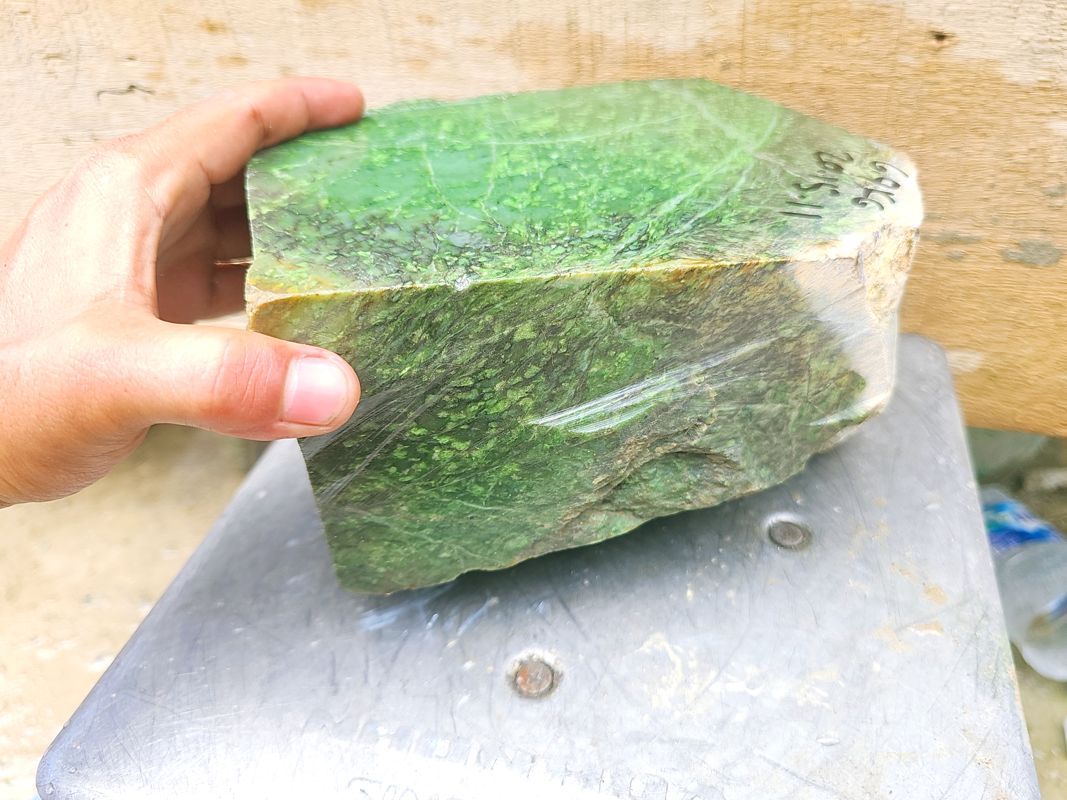 6.9KG Natural Bright Green Nephrite Jade Rough Slab – Green Jade Stone with Natural Veins for Collectors, Carving and Lapidary
