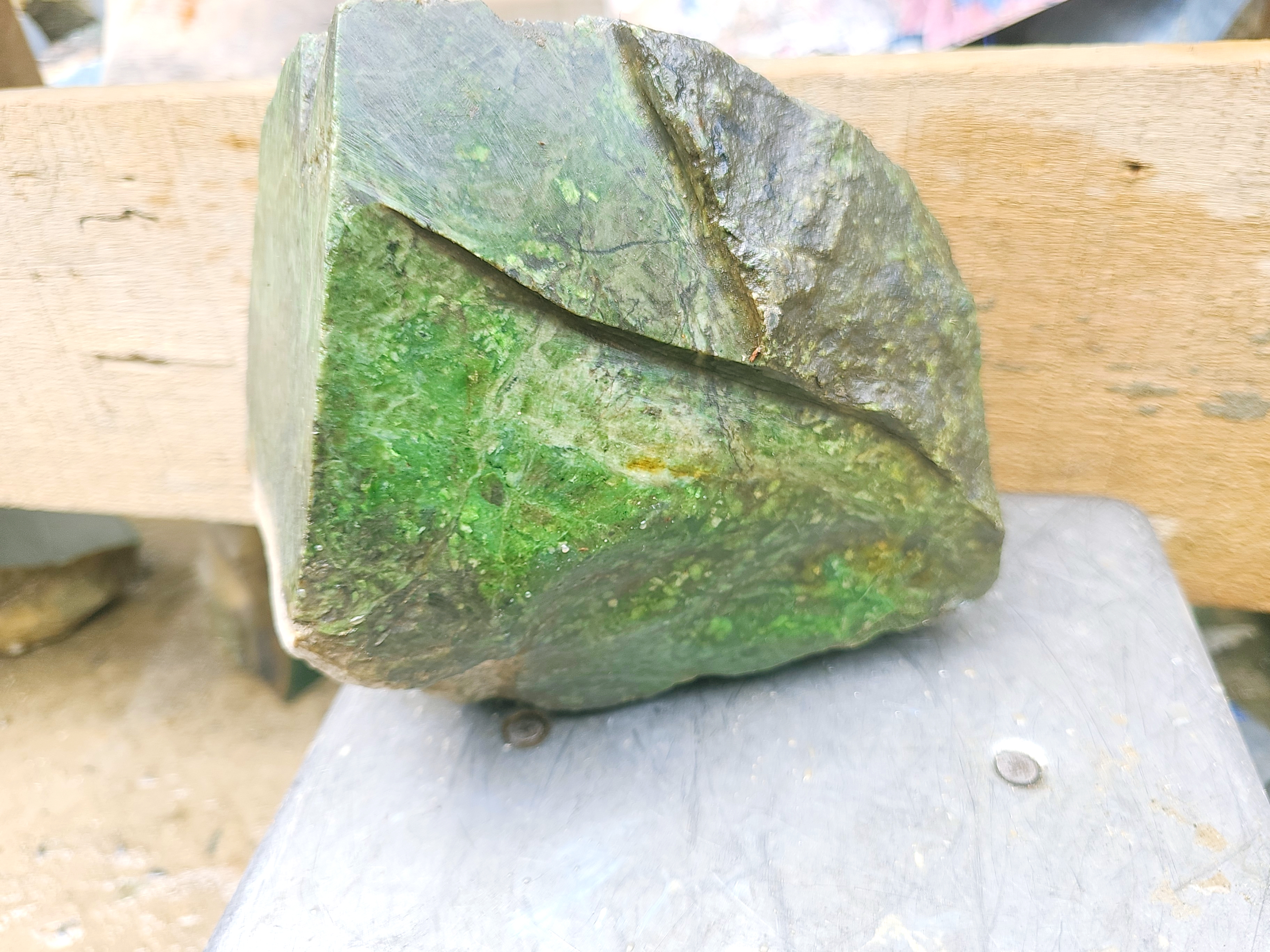 6.9KG Natural Bright Green Nephrite Jade Rough Slab – Green Jade Stone with Natural Veins for Collectors, Carving and Lapidary