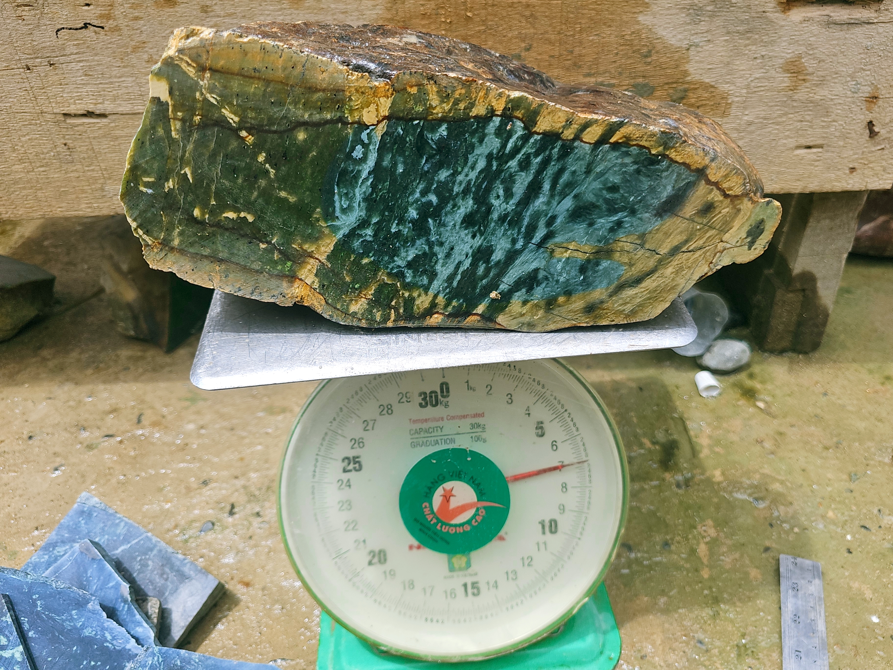 Natural Blue Green Nephrite Jade Rough Stone – Large Teal Jade Block with Golden Brown Skin for Collectors and Lapidary