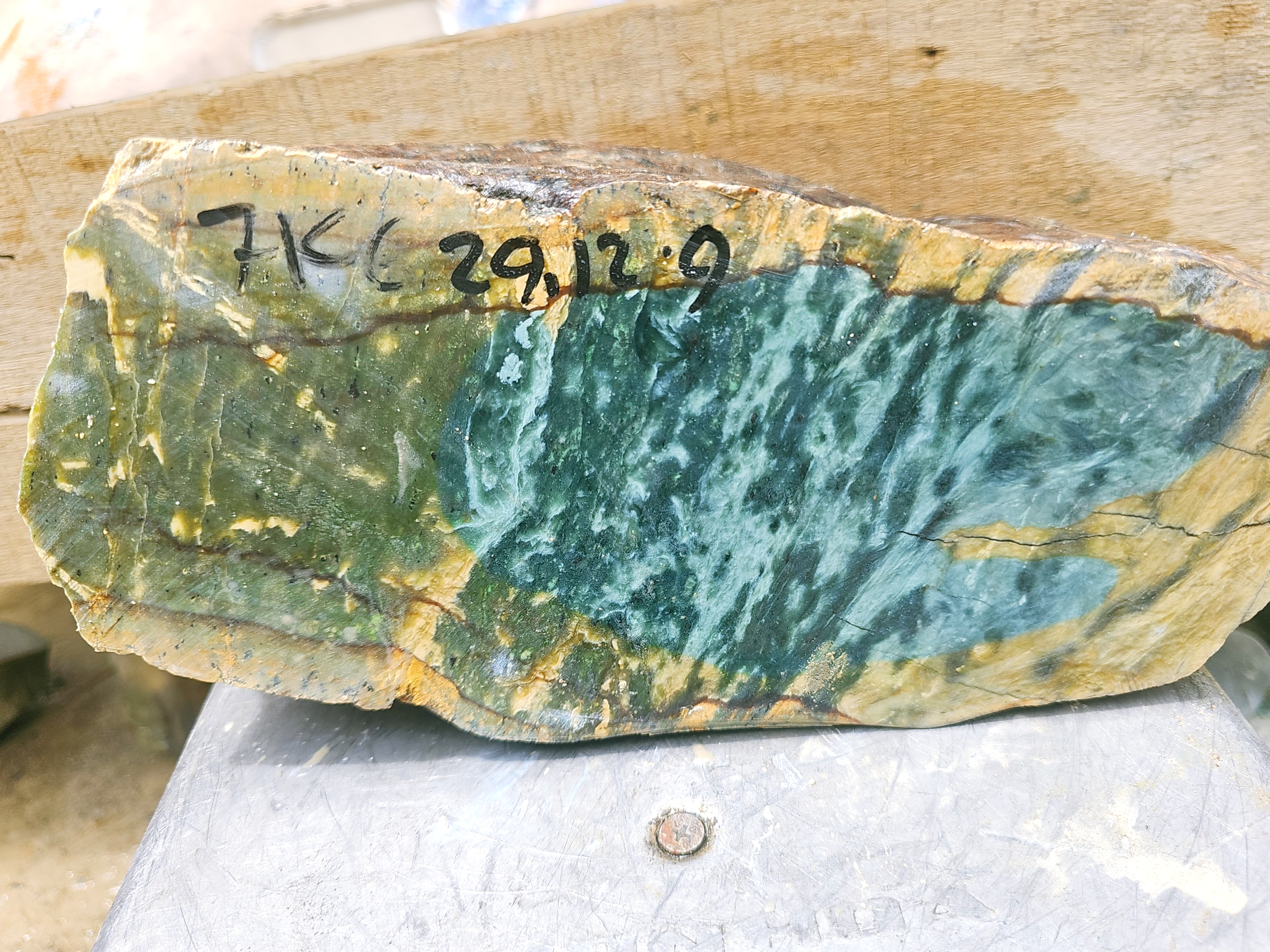 Natural Blue Green Nephrite Jade Rough Stone – Large Teal Jade Block with Golden Brown Skin for Collectors and Lapidary