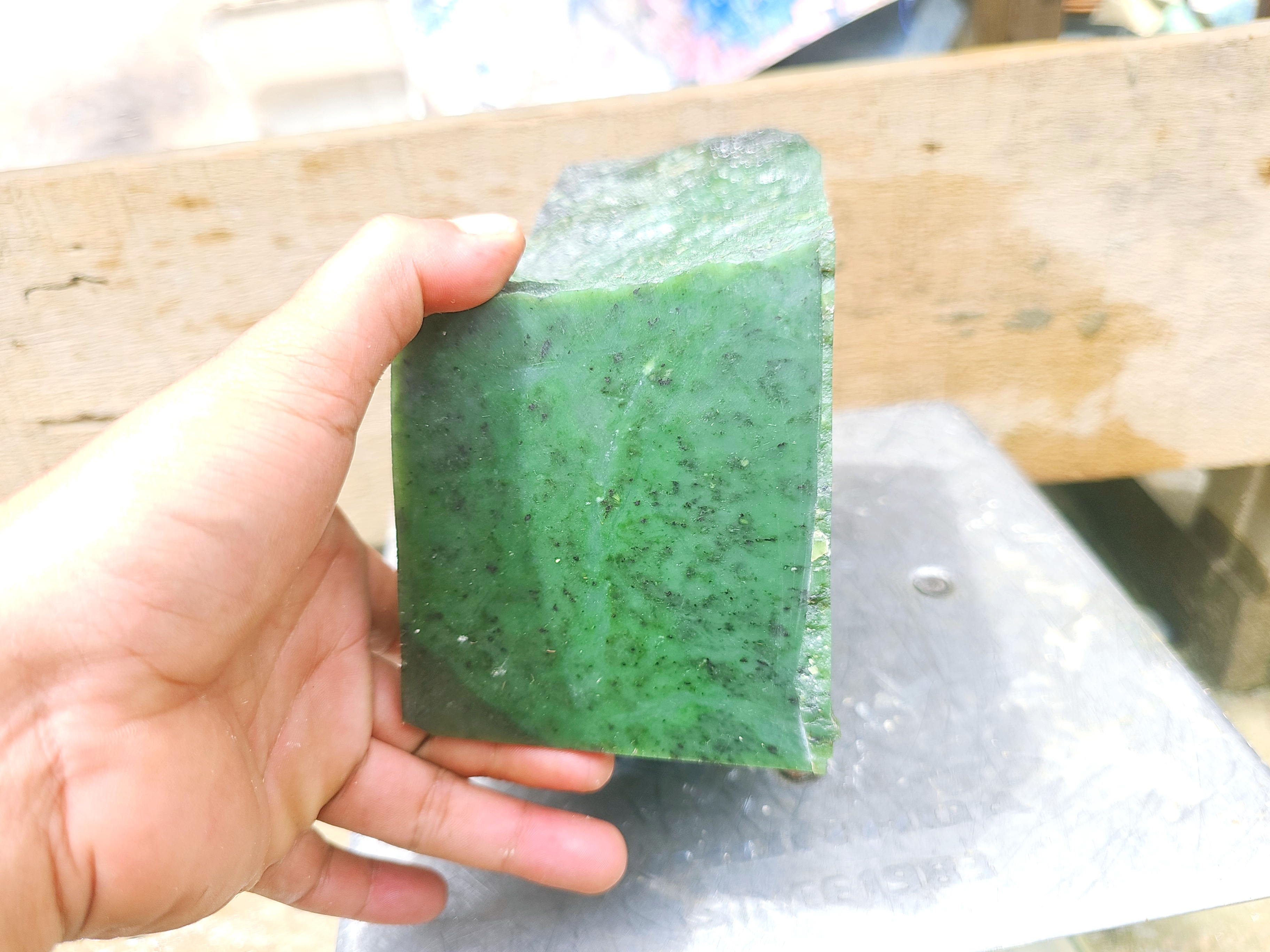4.6KG Natural Green Nephrite Jade Rough Slab – Light Emerald Green Jade Stone for Collectors, Carving and Lapidary