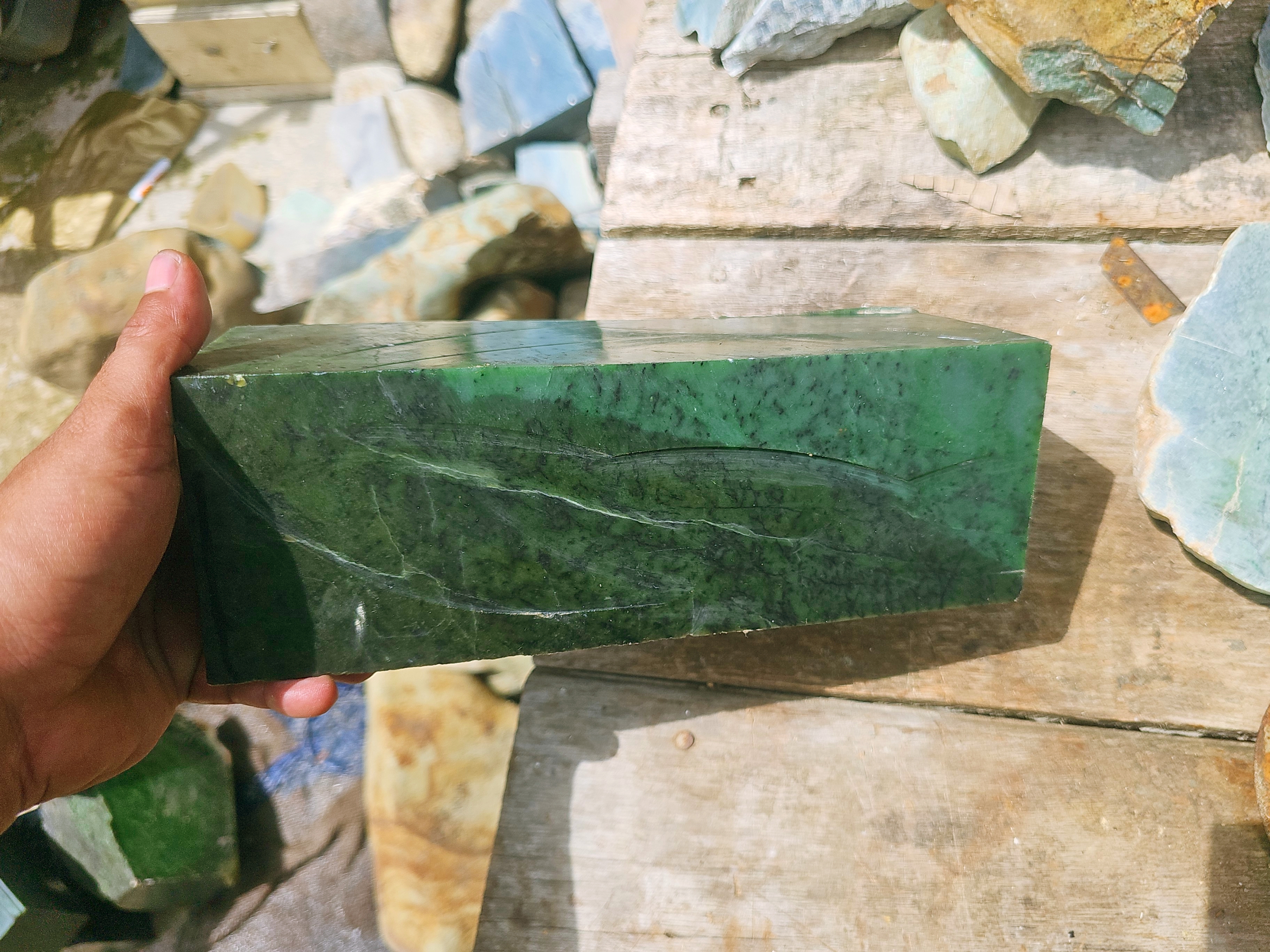 Natural Dark Green Nephrite Jade Rough Slab – Deep Forest Green and Emerald Green Jade Stone for Collectors and Lapidary
