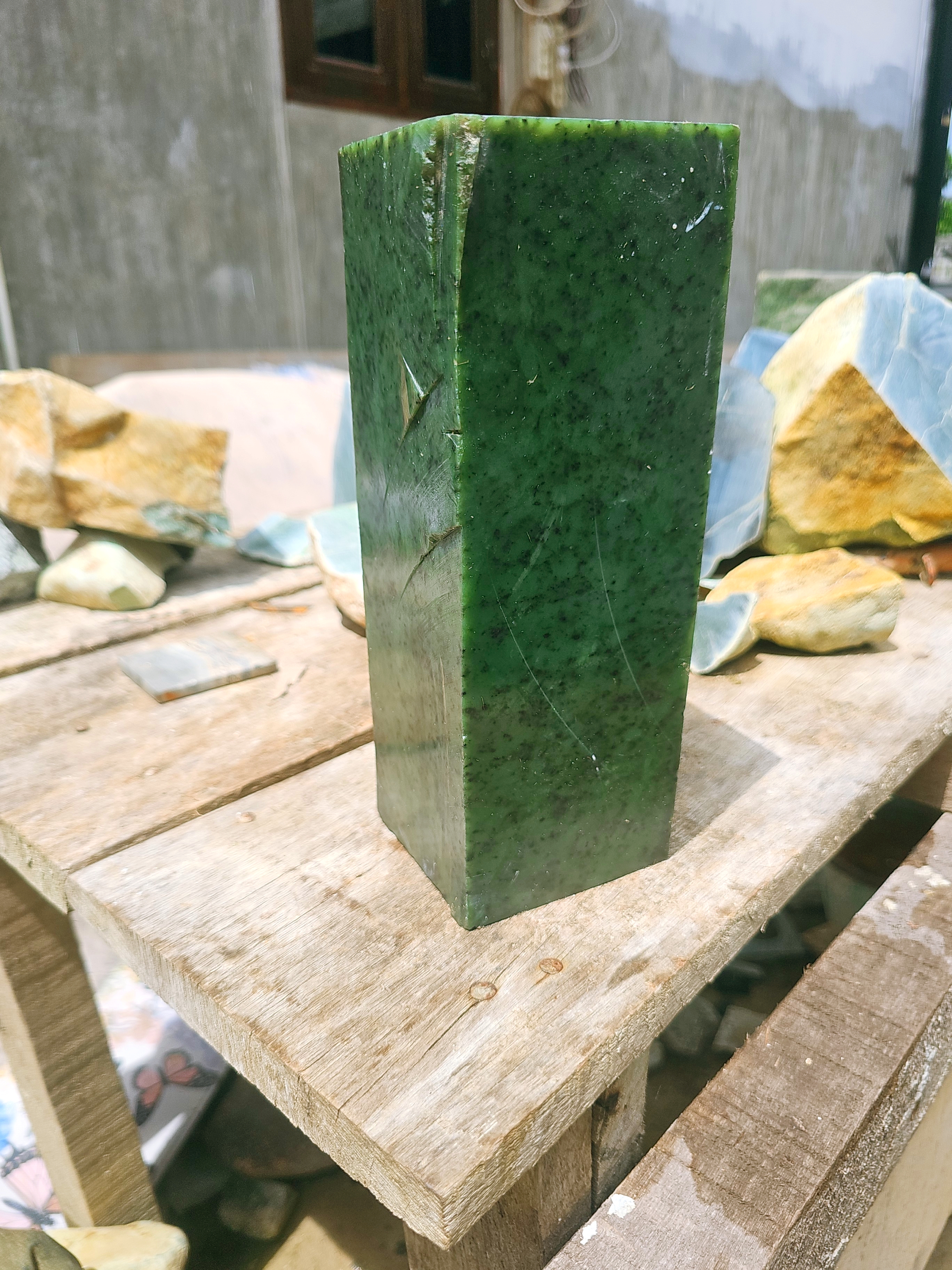 Natural Dark Green Nephrite Jade Rough Slab – Deep Forest Green and Emerald Green Jade Stone for Collectors and Lapidary