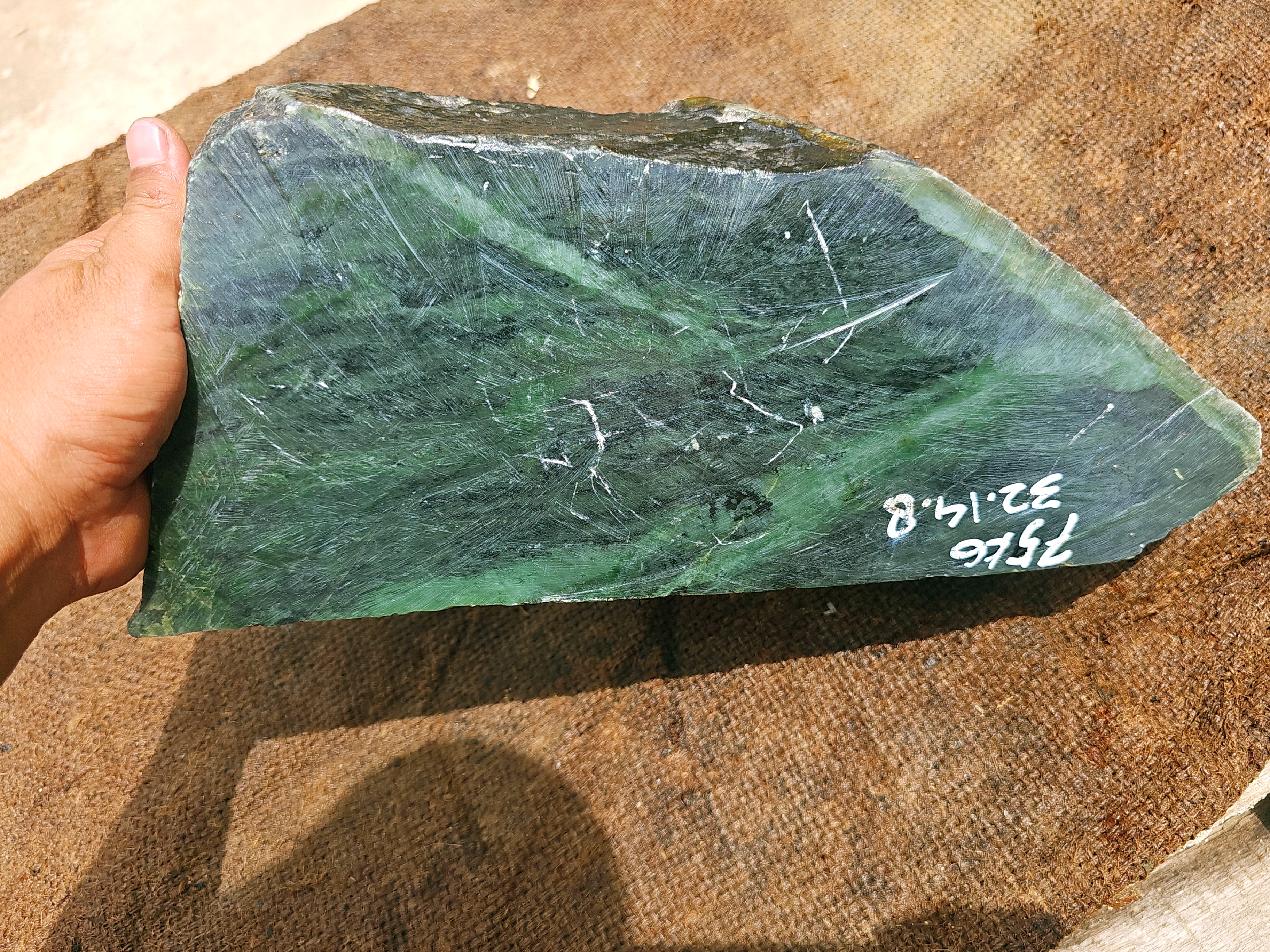 Natural Dark Green Nephrite Jade Rough Stone – 7.5 KG Raw Jade with Green Patterns
