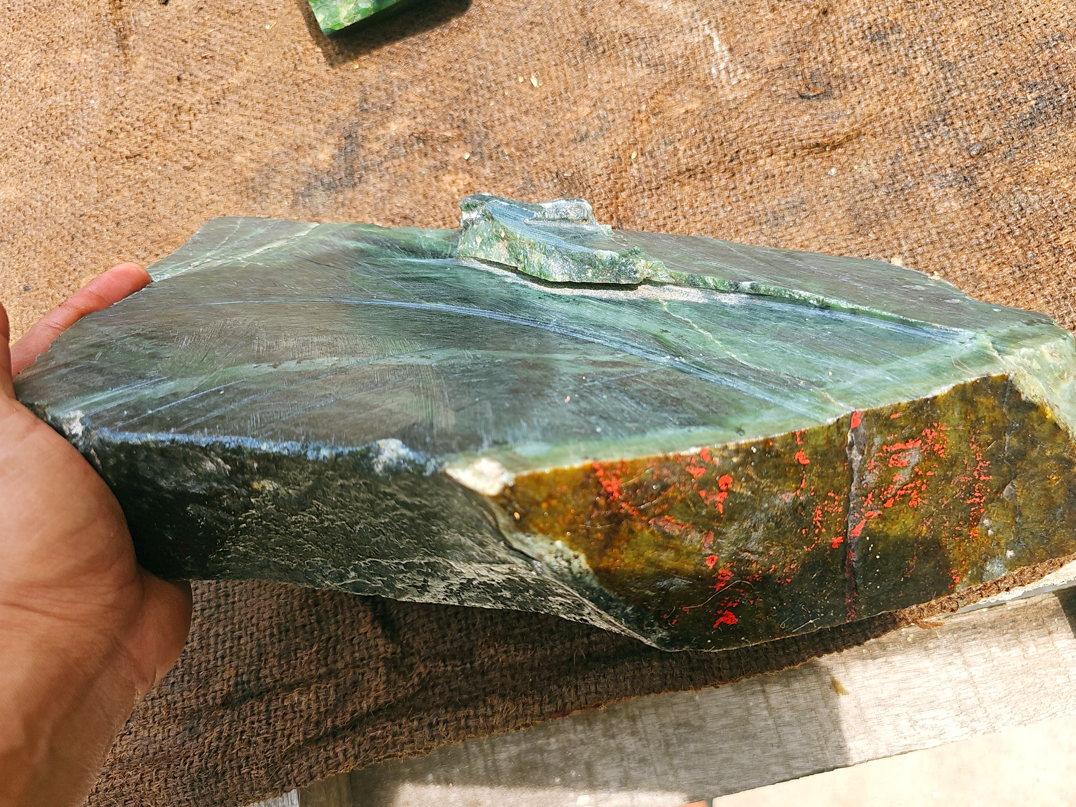 Natural Dark Green Nephrite Jade Rough Stone – 7.5 KG Raw Jade with Green Patterns