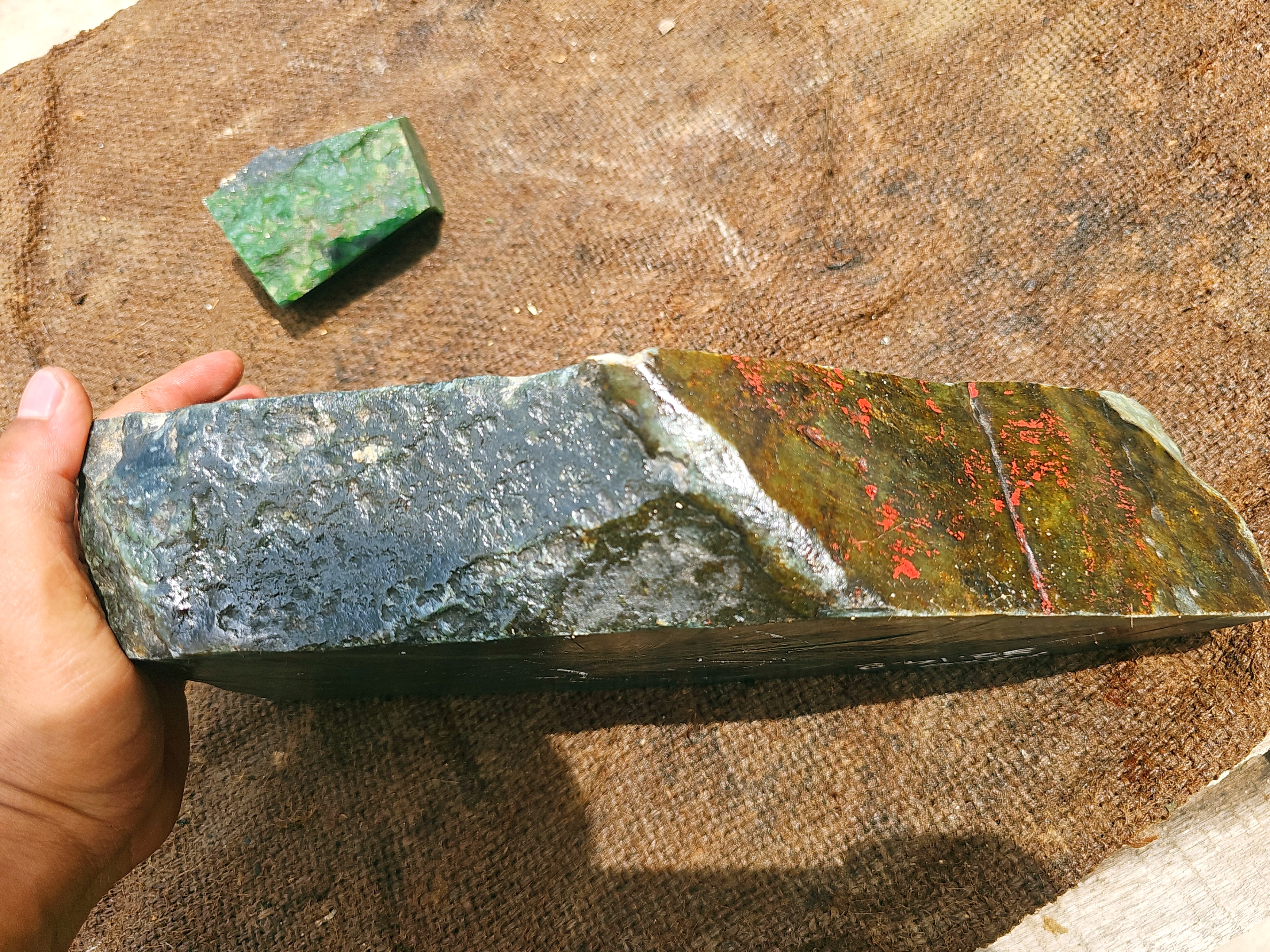 Natural Dark Green Nephrite Jade Rough Stone – 7.5 KG Raw Jade with Green Patterns