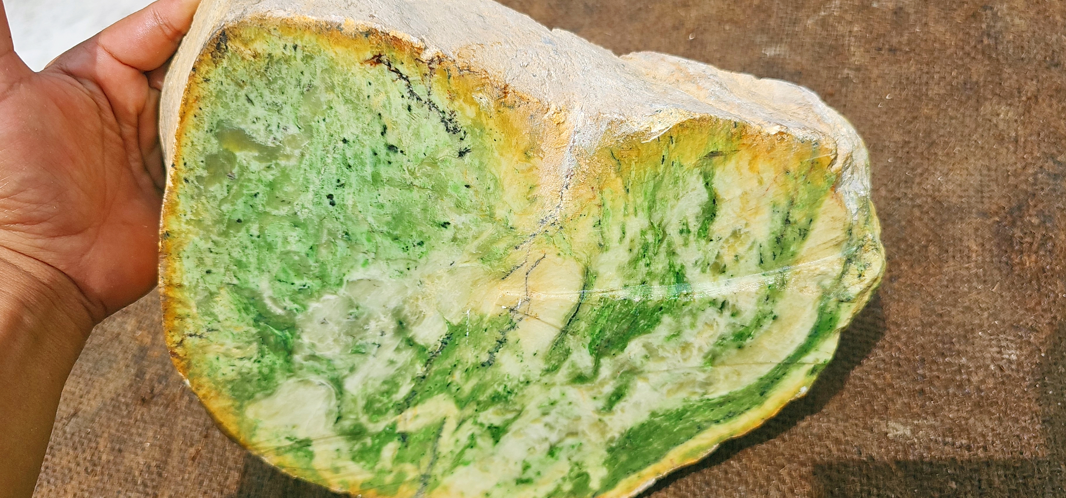 Natural Green and White Nephrite Jade Rough Stone – 7.6 KG Raw Jade