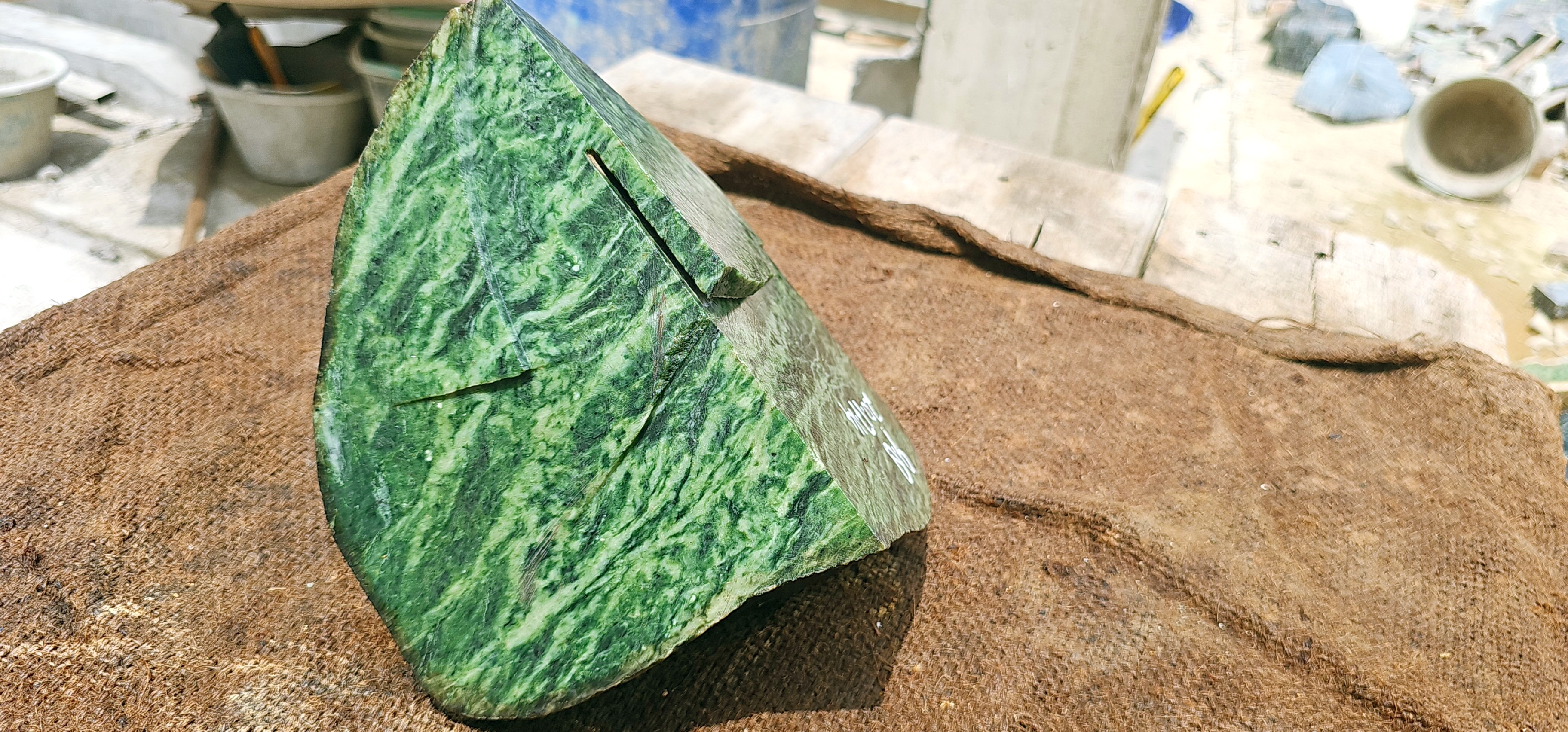 Natural Green Nephrite Jade Rough Stone – 9.8 KG Raw Green Jade with Layered Patterns
