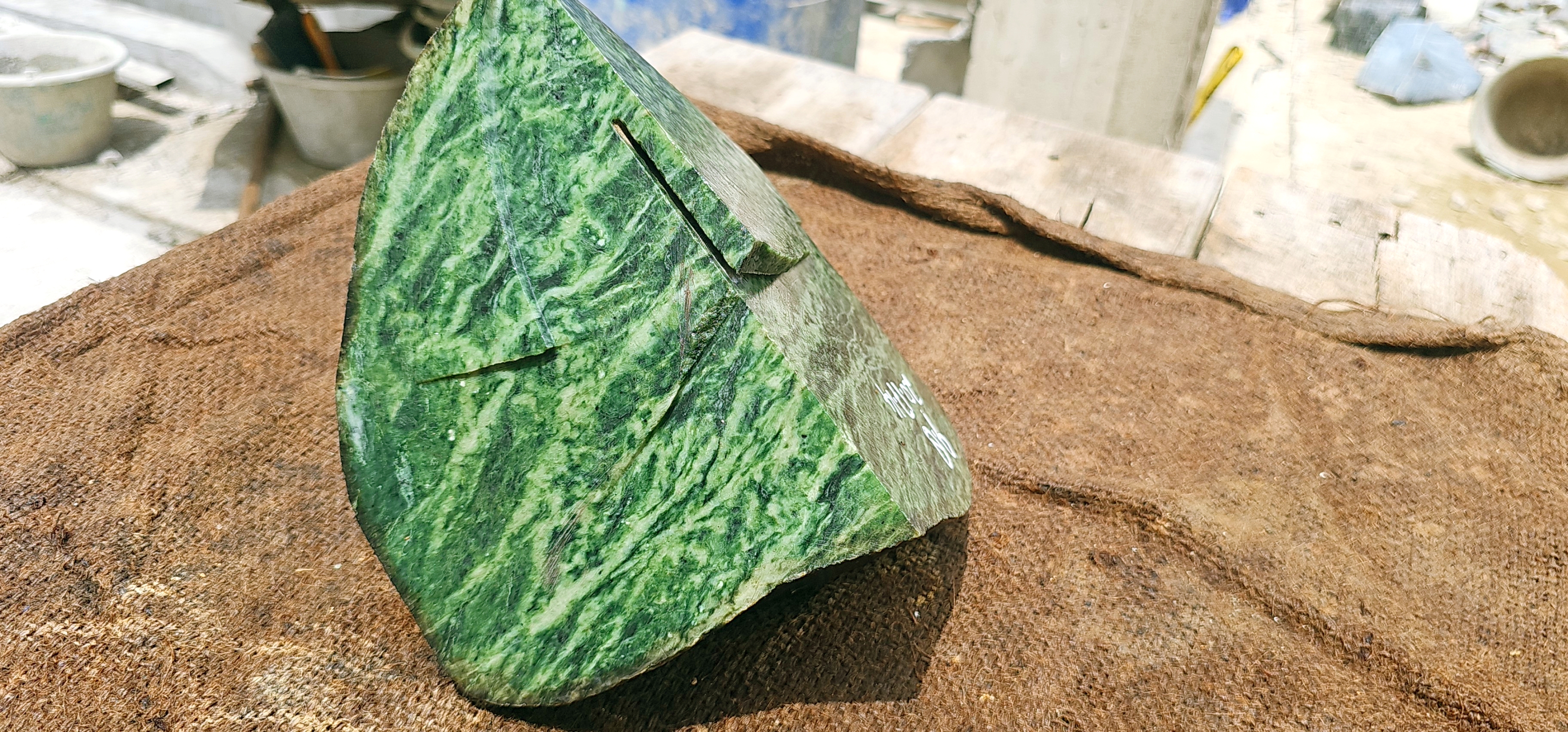 Natural Green Nephrite Jade Rough Stone – 9.8 KG Raw Green Jade with Layered Patterns