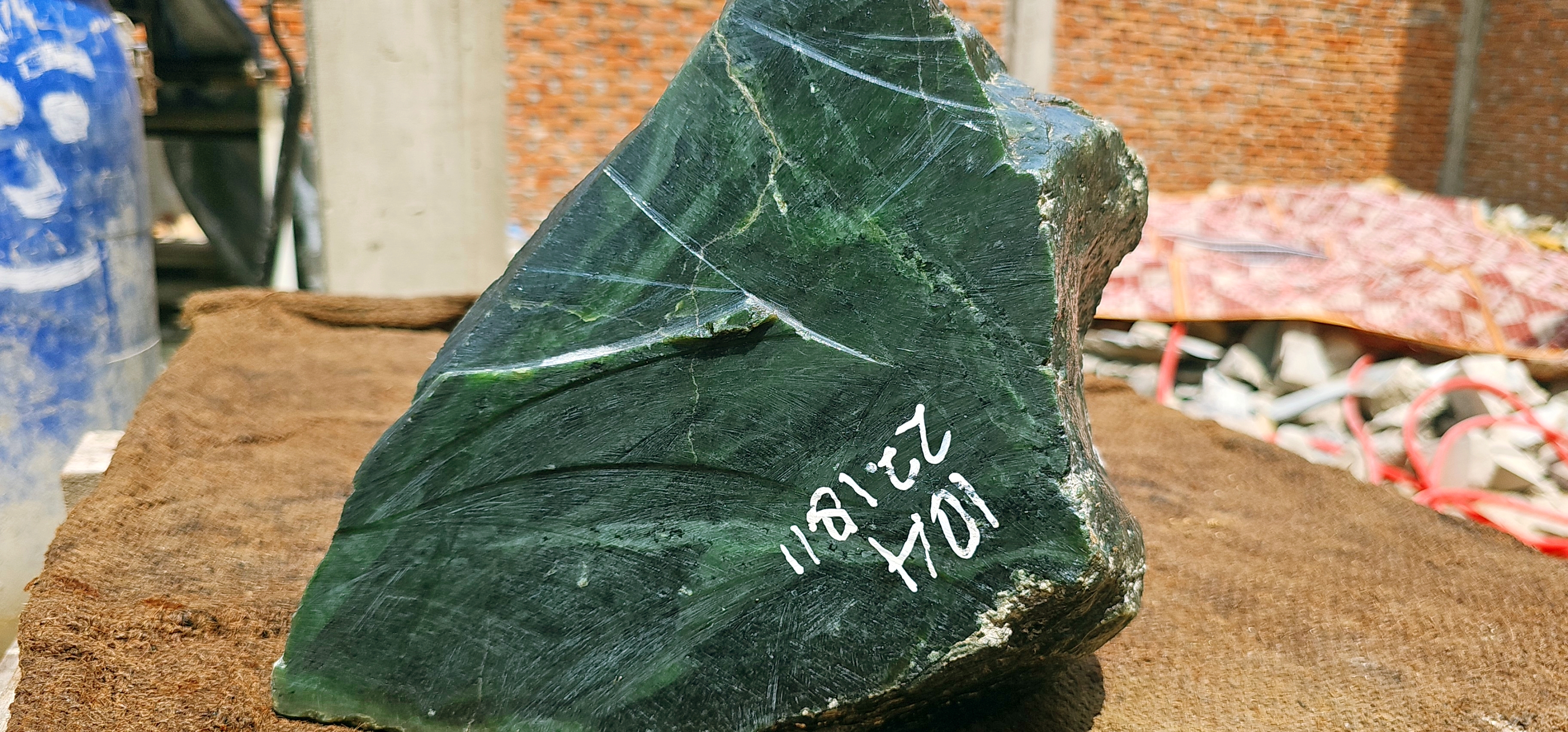 Natural Dark Green Nephrite Jade Rough Slab – 10.4 KG, Blue-Green Jade Stone for Carving and Collecting