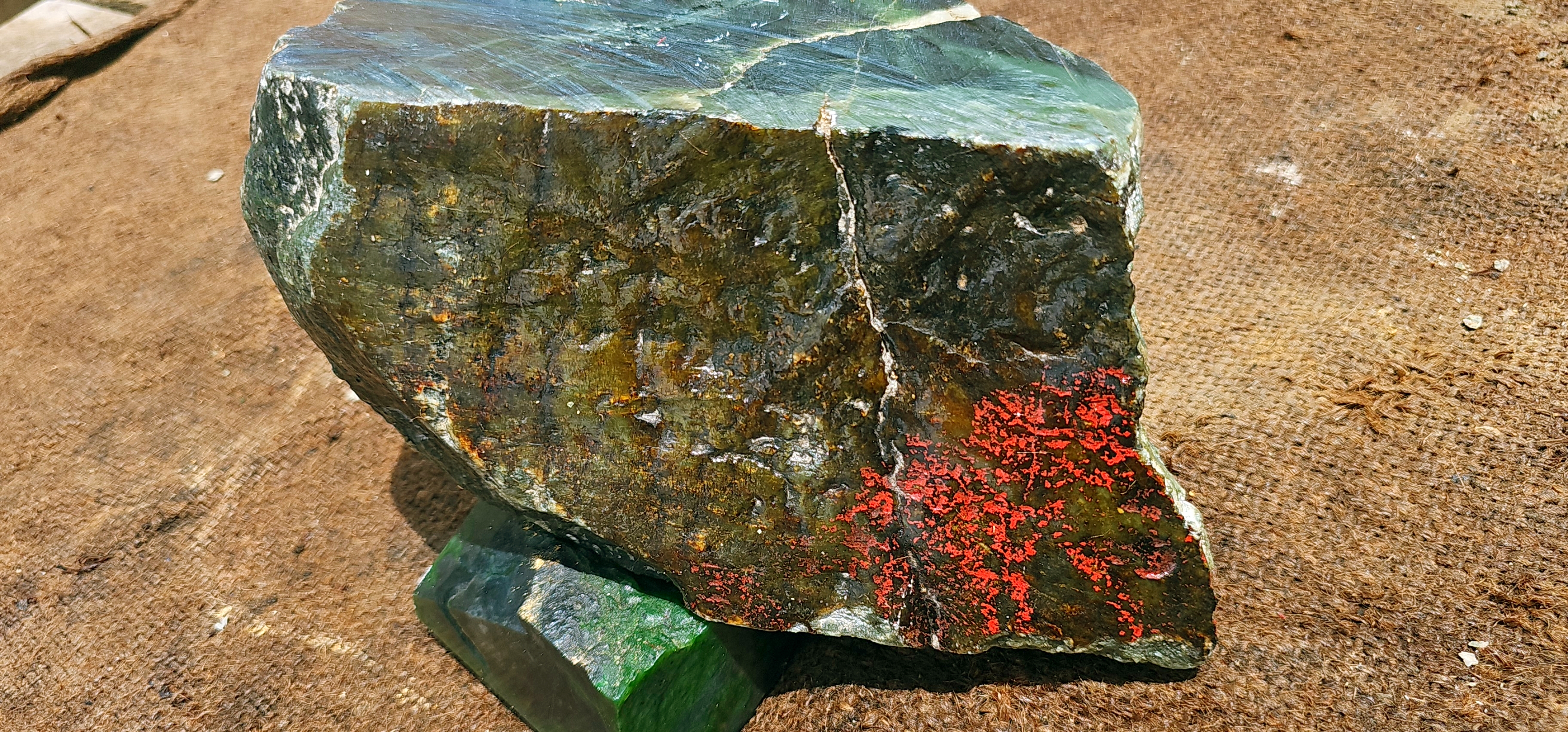 Natural Dark Green Nephrite Jade Rough Slab – 10.4 KG, Blue-Green Jade Stone for Carving and Collecting