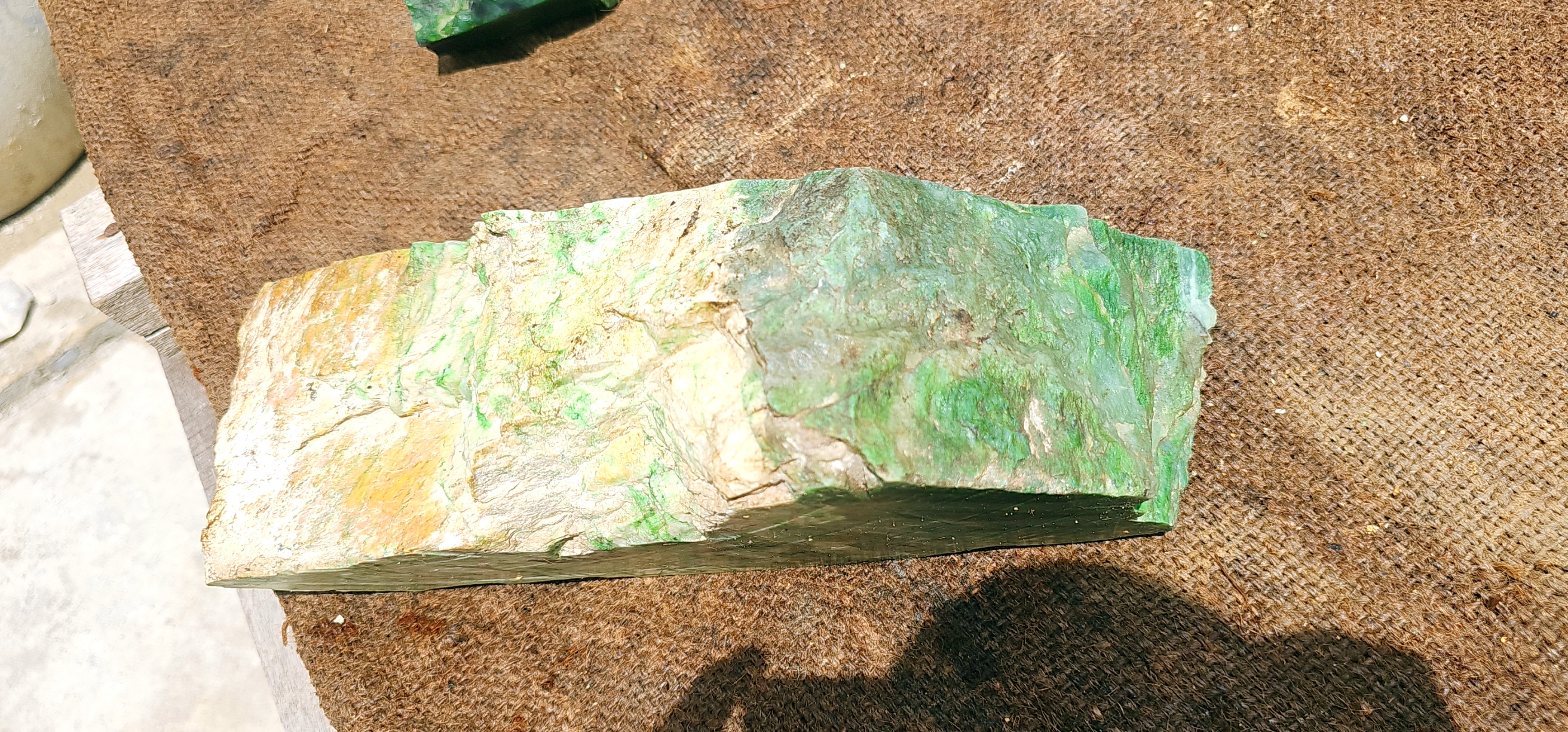 Natural Green Nephrite Jade Rough Stone – Dark Green with White and Light Green Patterns, 7.2 KG