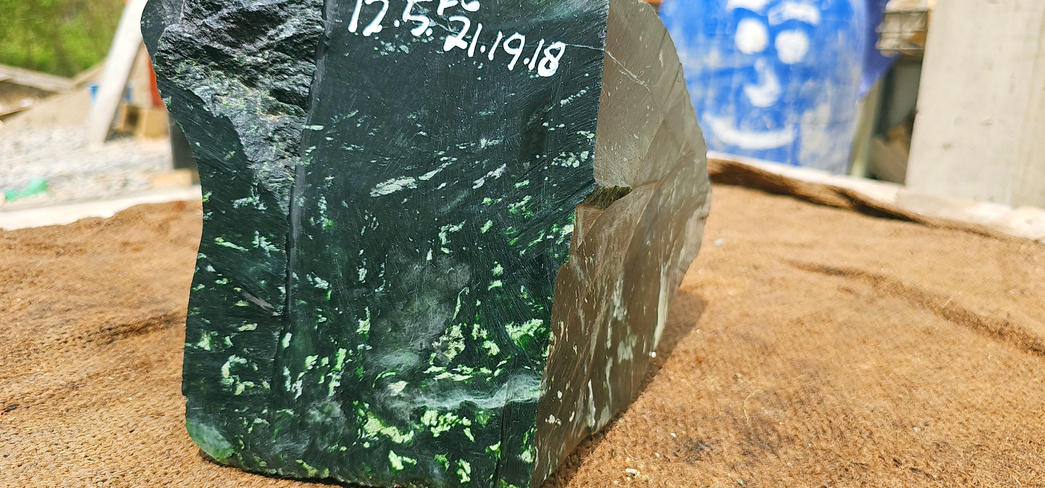 Natural Dark Green Nephrite Jade Rough Stone – Deep Green with Light Green Inclusions, 12.5 KG