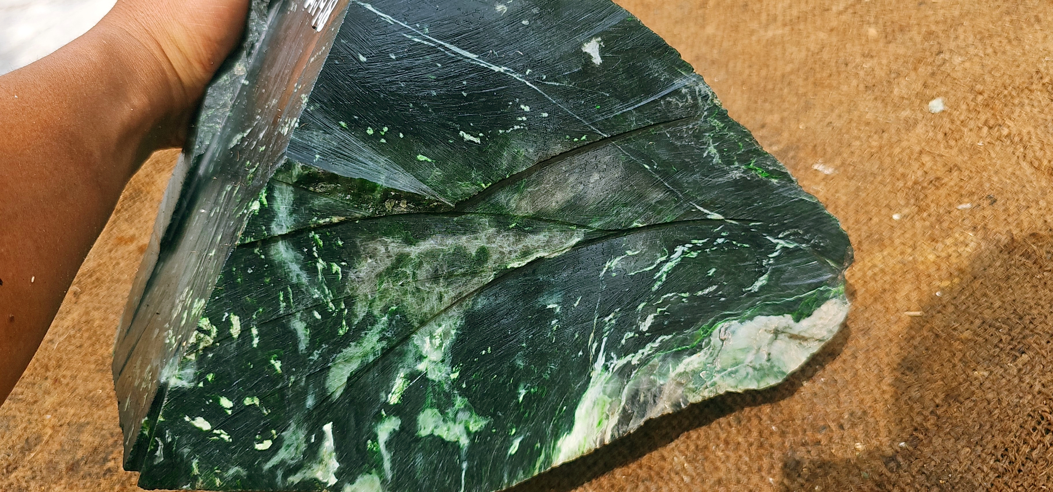 Natural Dark Green Nephrite Jade Rough Stone – Deep Green with Light Green Inclusions, 12.5 KG