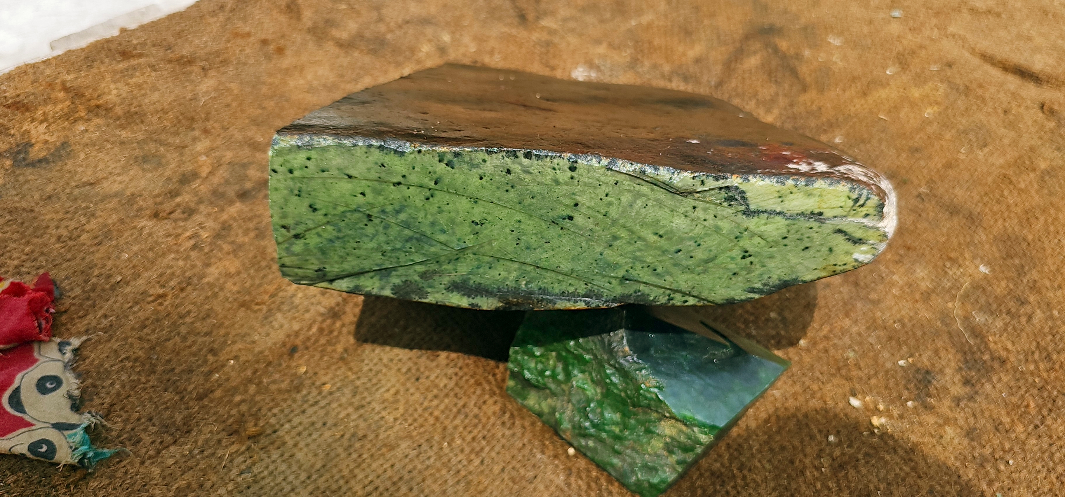 Natural Green Nephrite Jade Rough Stone – Dark Brown and Black Surface with Light Green Side, 6 KG