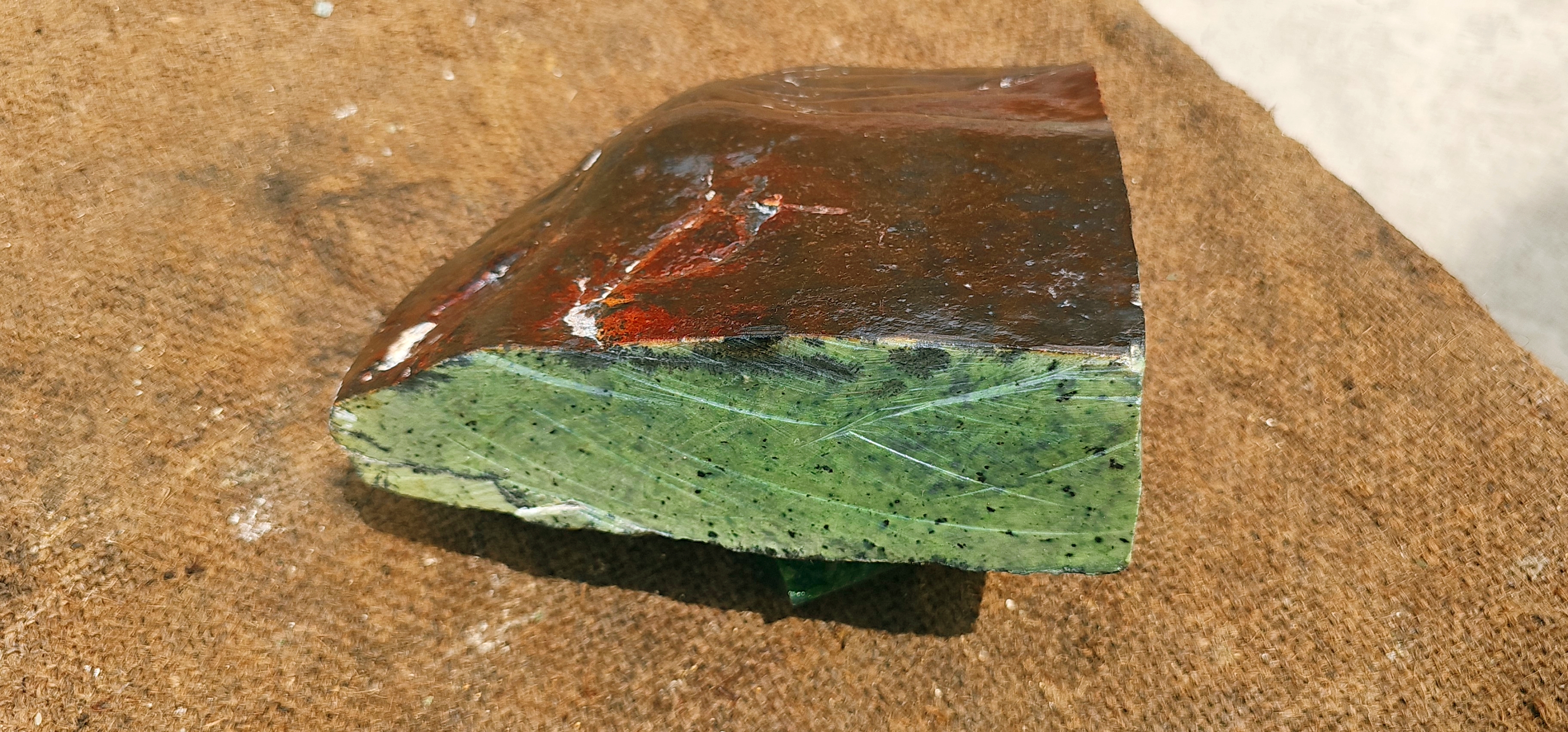 Natural Green Nephrite Jade Rough Stone – Dark Brown and Black Surface with Light Green Side, 6 KG