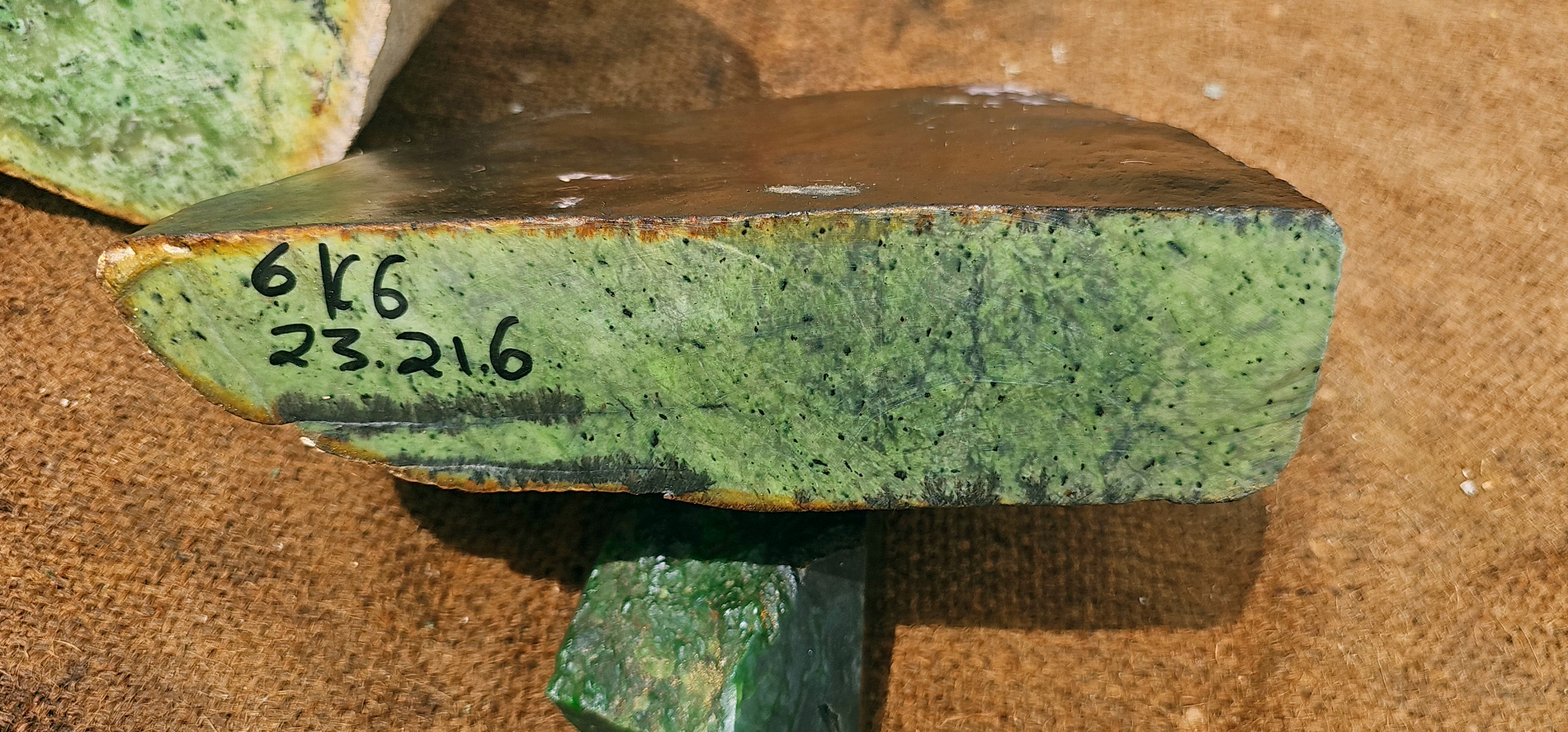 Natural Green Nephrite Jade Rough Stone – Dark Brown and Black Surface with Light Green Side, 6 KG