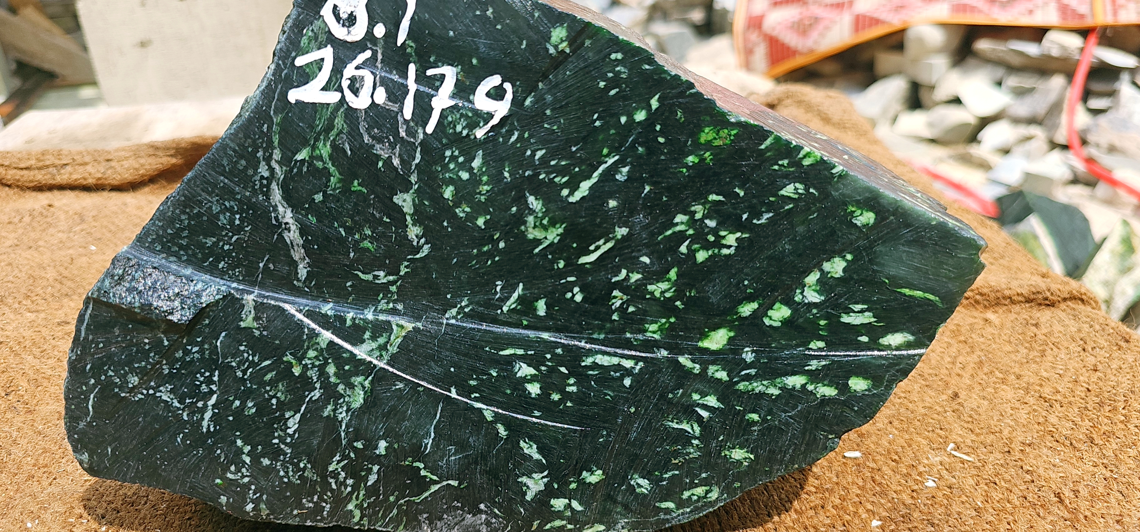 Natural Dark Green Nephrite Jade Rough Stone with Gray Mineral Veins – 8.1 KG