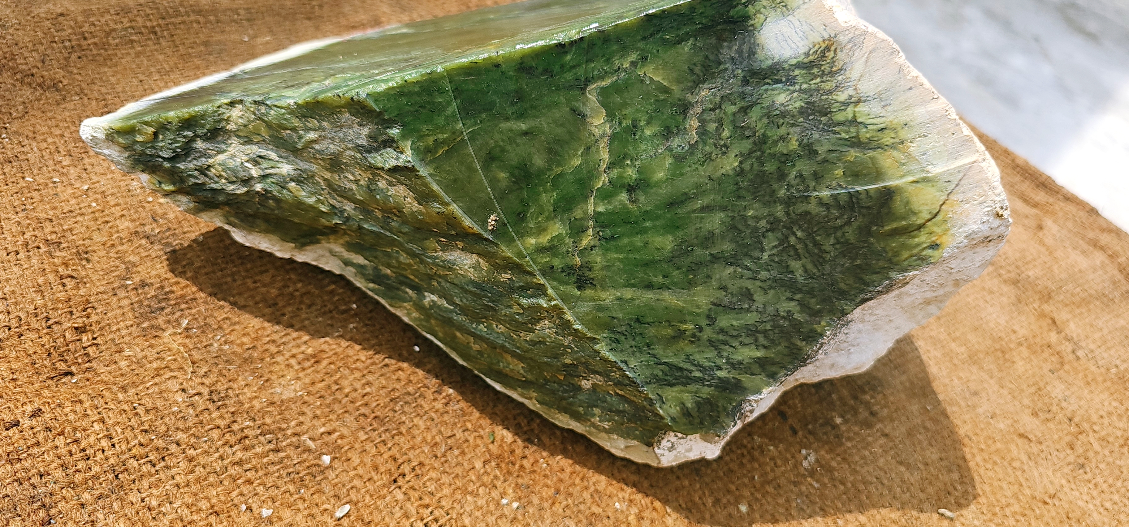 Natural Dark Green Nephrite Jade Rough Stone with White Mineral Edges – 10.7 KG