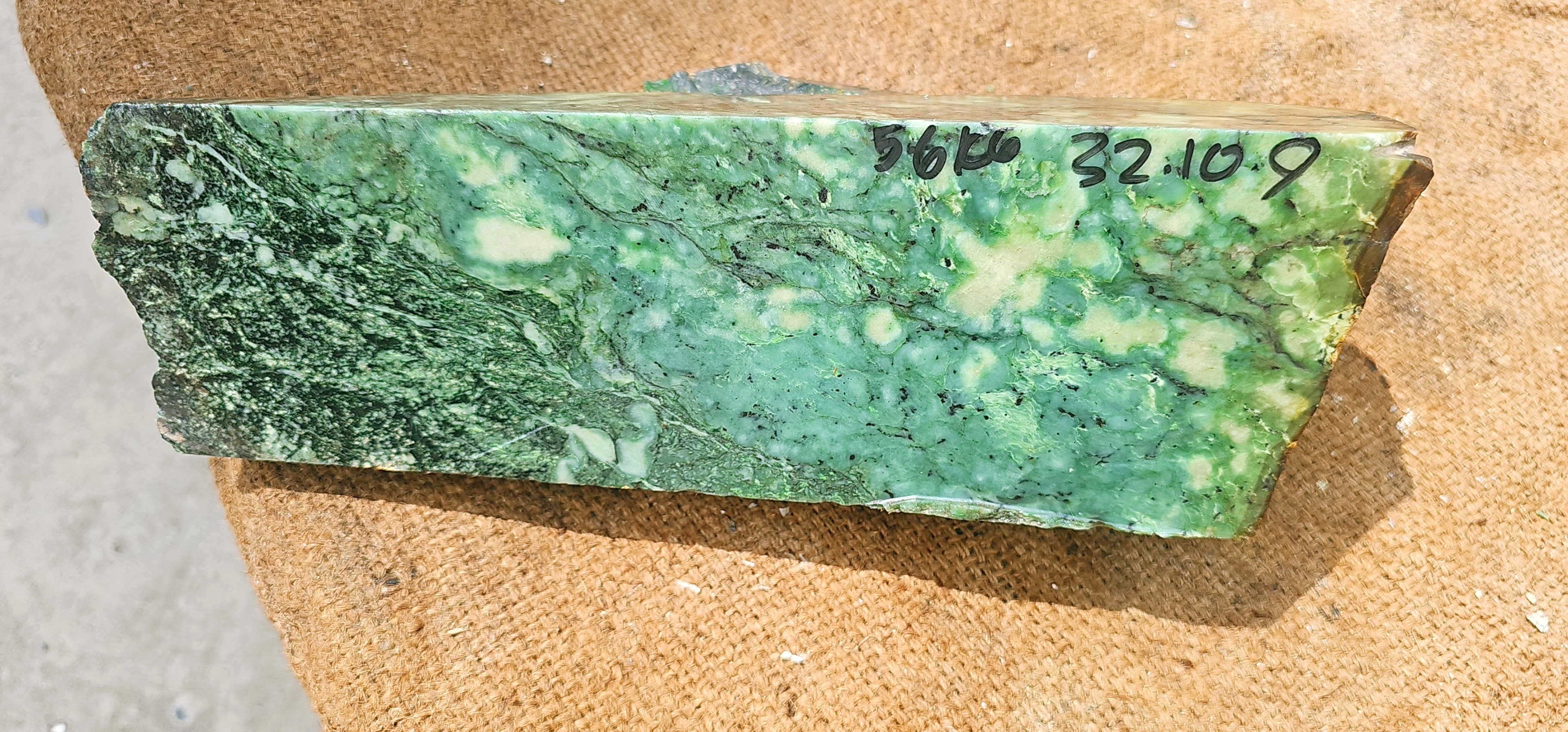 Natural Green Nephrite Jade Rough Stone with Dark Mineral Patterns – 5.6 KG