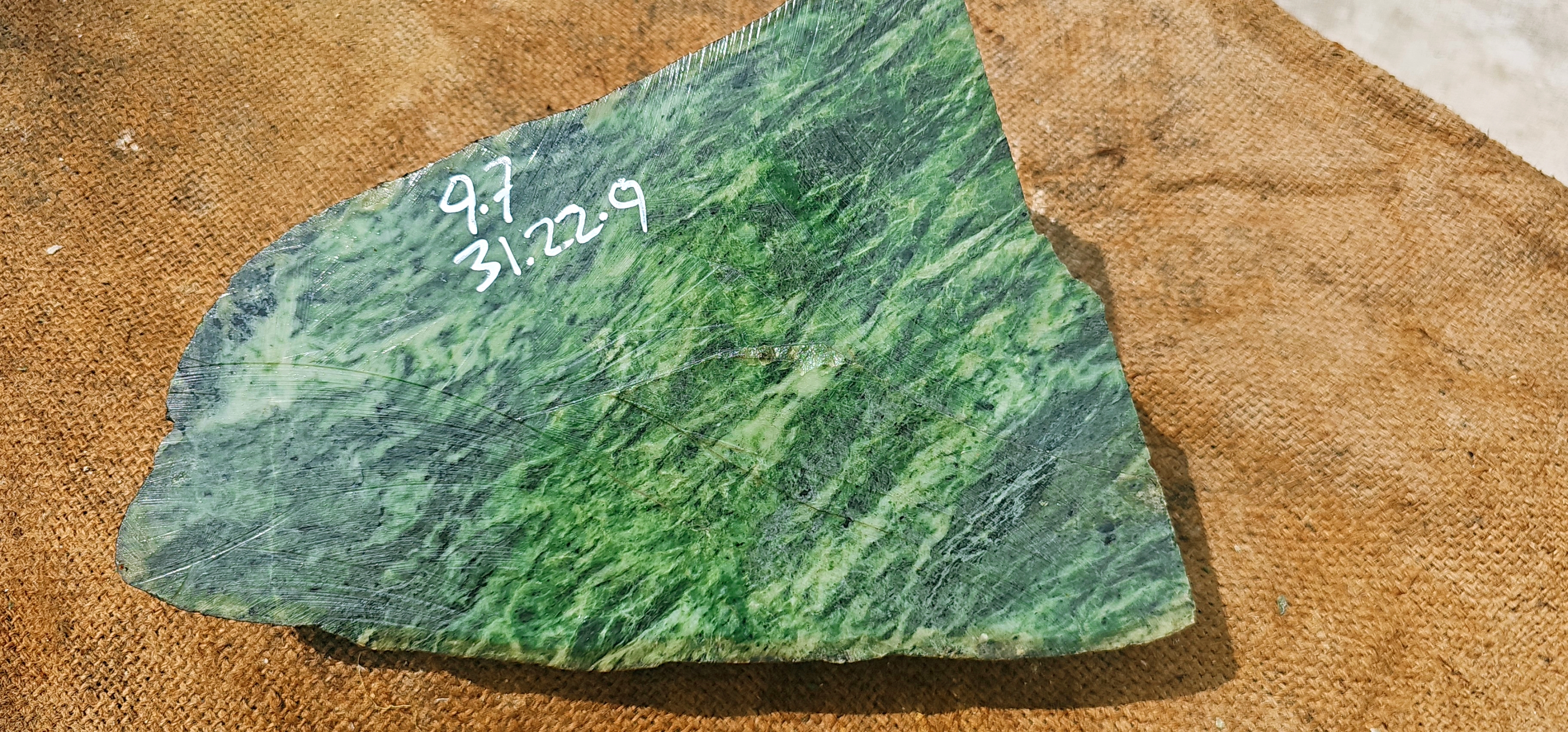 Natural Green Nephrite Jade Rough Stone – Striped Green Pattern, Unpolished Gemstone