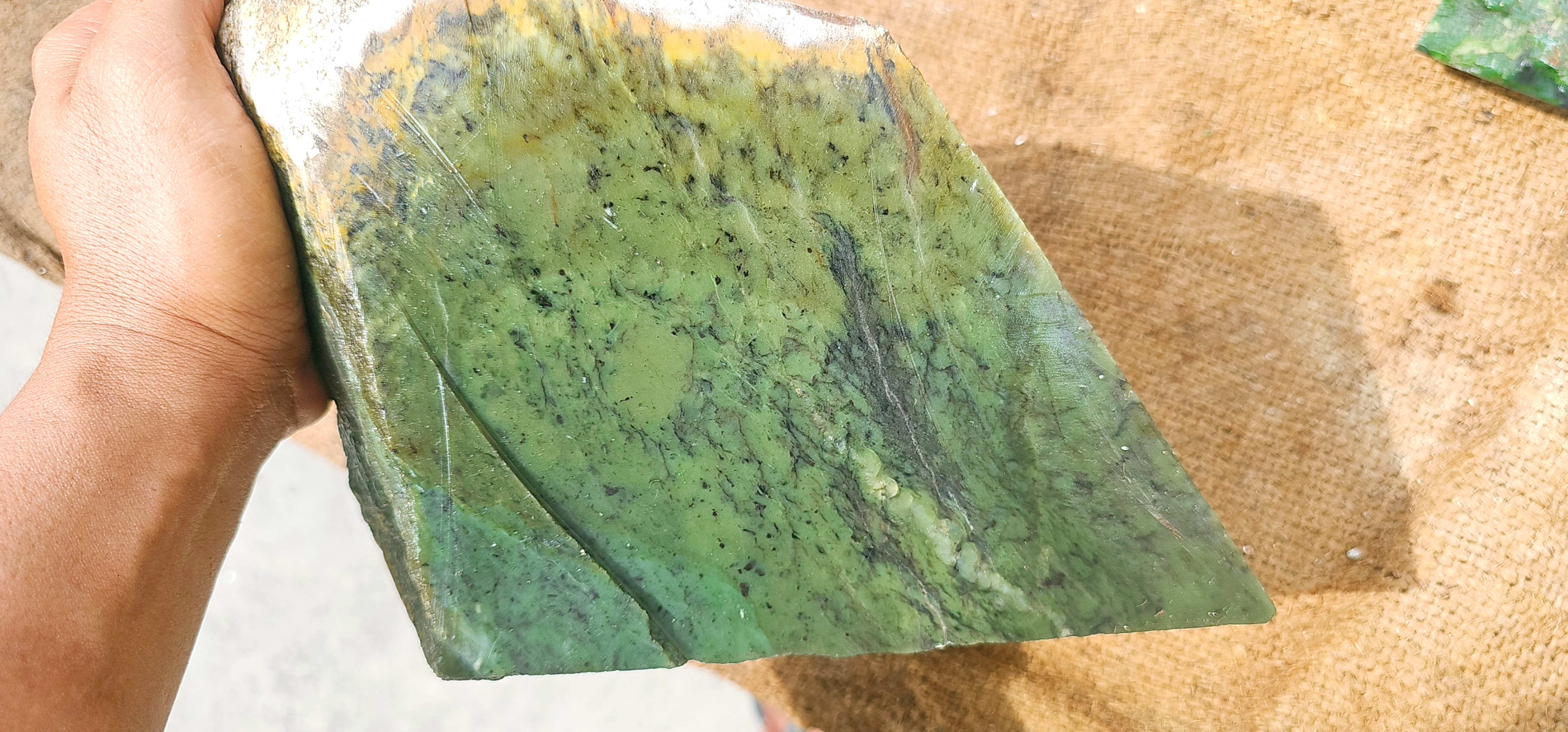 Natural Green Nephrite Jade Rough Stone – Olive Green Gemstone, 7.8 KG