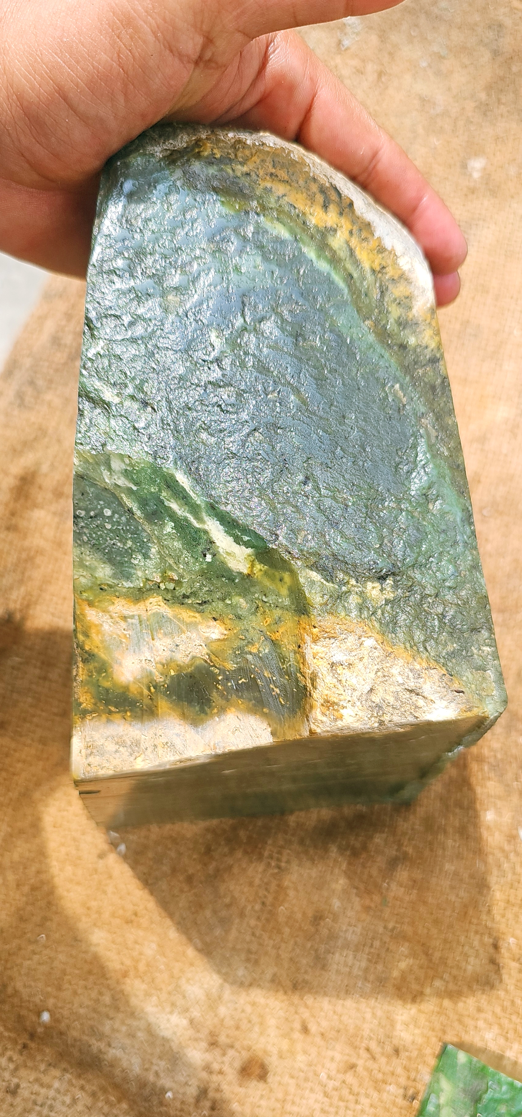 Natural Green Nephrite Jade Rough Stone – Olive Green Gemstone, 7.8 KG