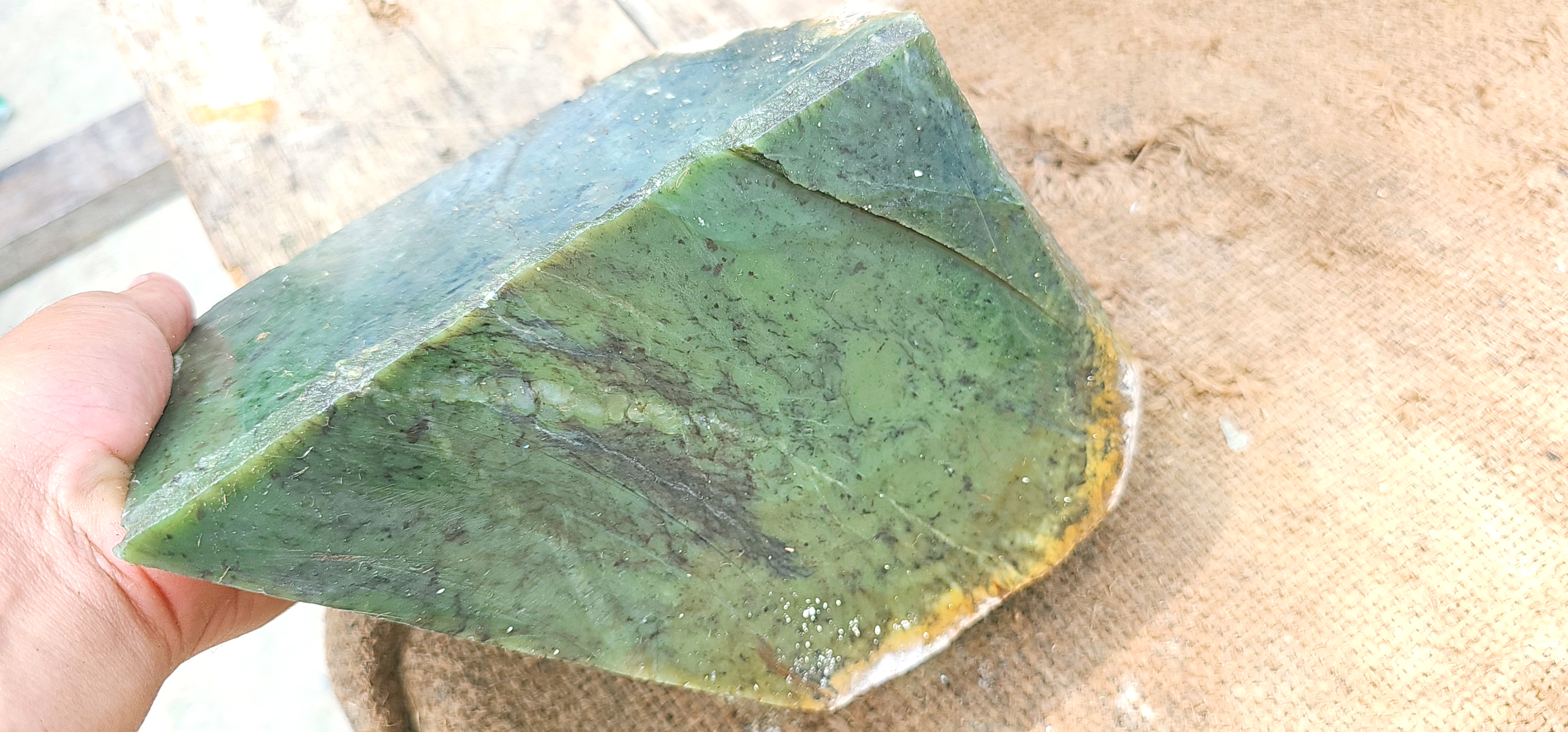 Natural Green Nephrite Jade Rough Stone – Olive Green Gemstone, 7.8 KG