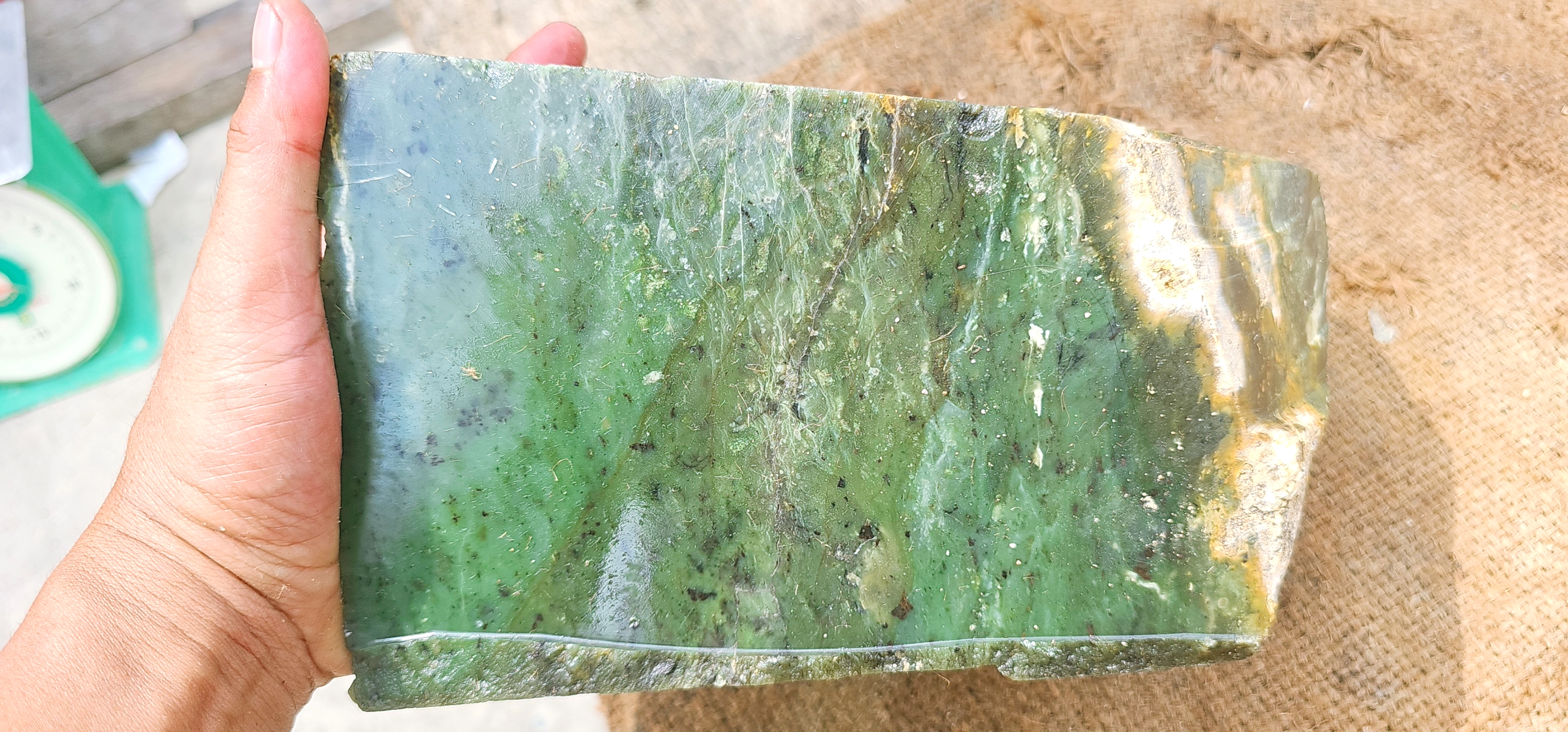 Natural Green Nephrite Jade Rough Stone – Olive Green Gemstone, 7.8 KG