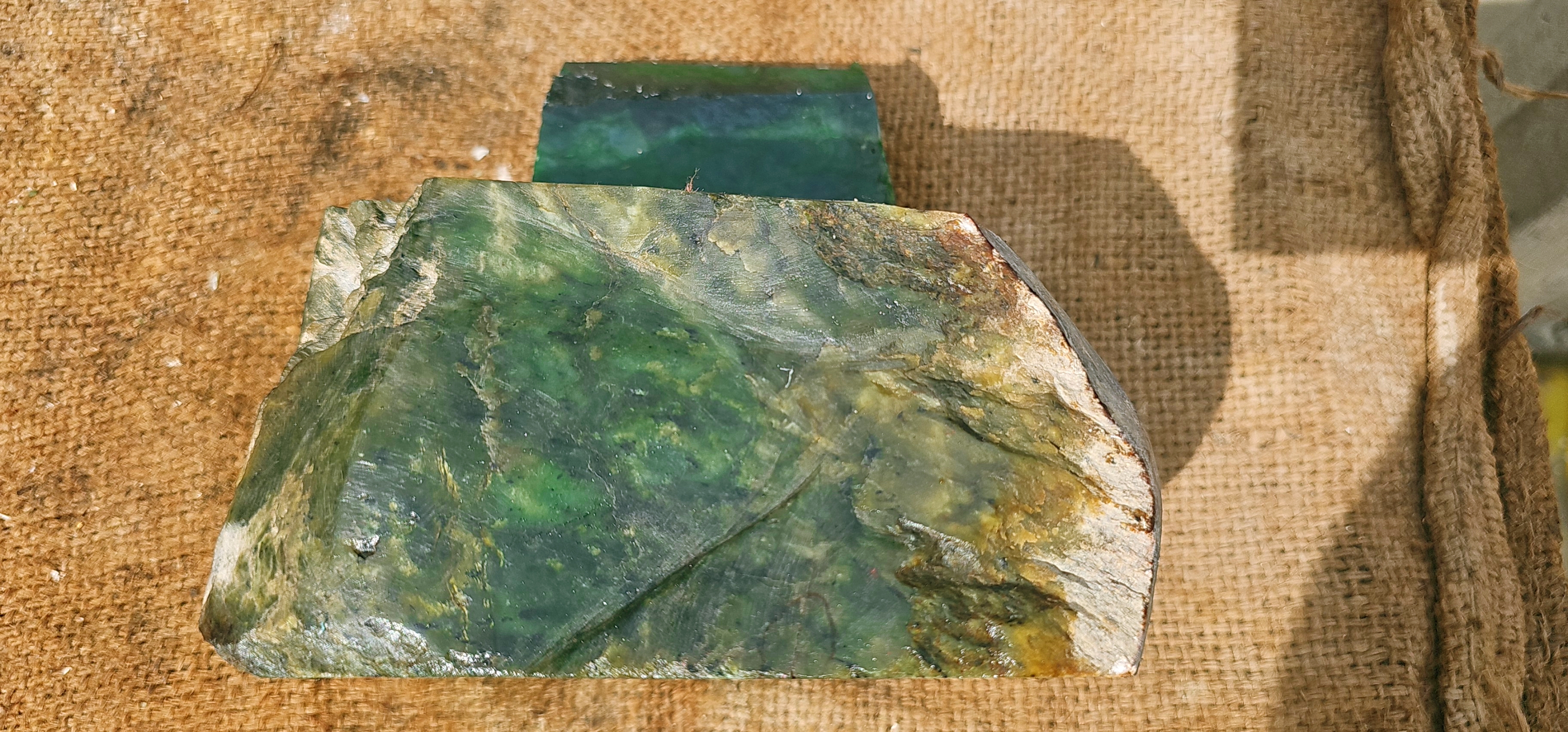 5.9 KG Natural Green and White Nephrite Jade Rough Stone – Raw Jade Slab with Unique Green Patterns