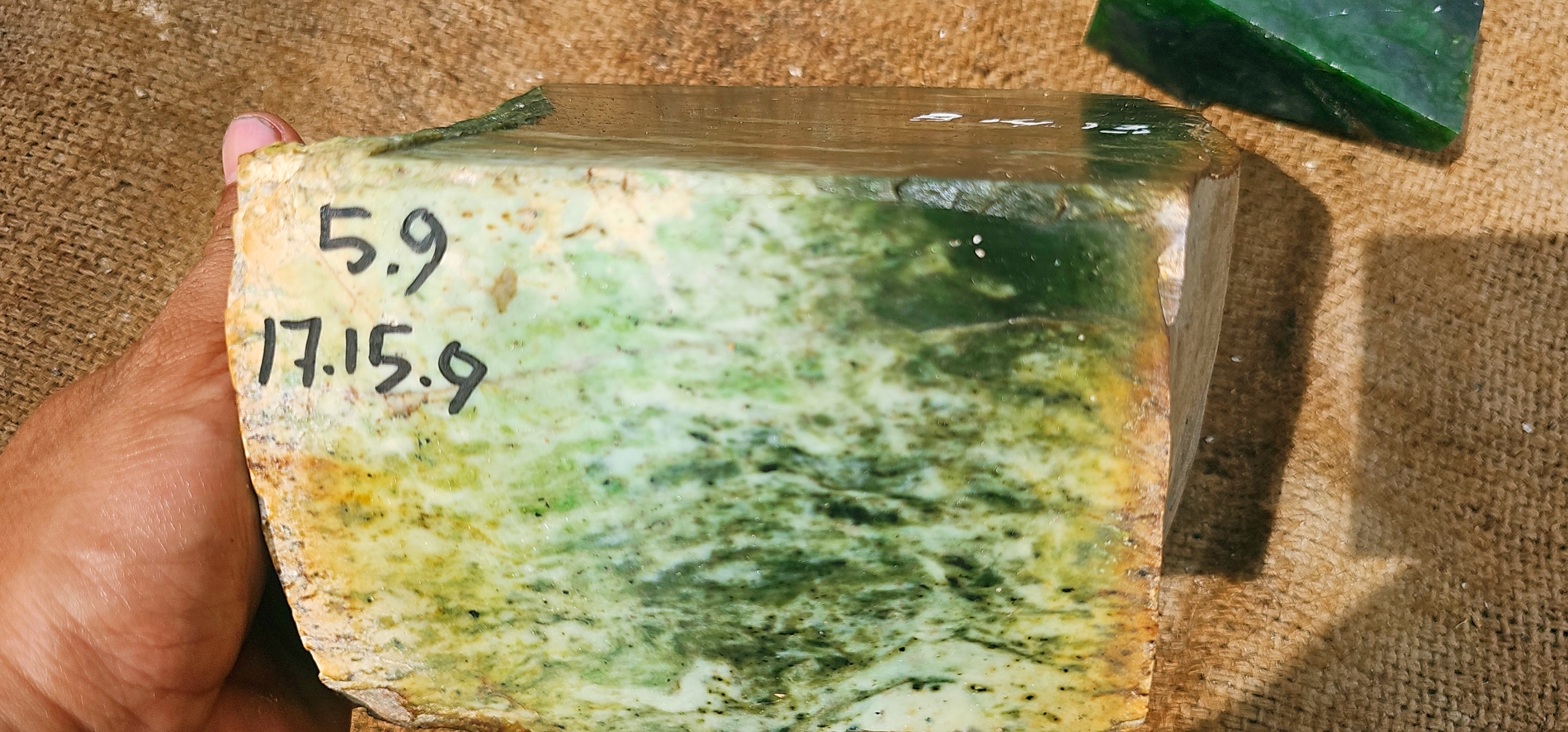 5.9 KG Natural Green and White Nephrite Jade Rough Stone – Raw Jade Slab with Unique Green Patterns
