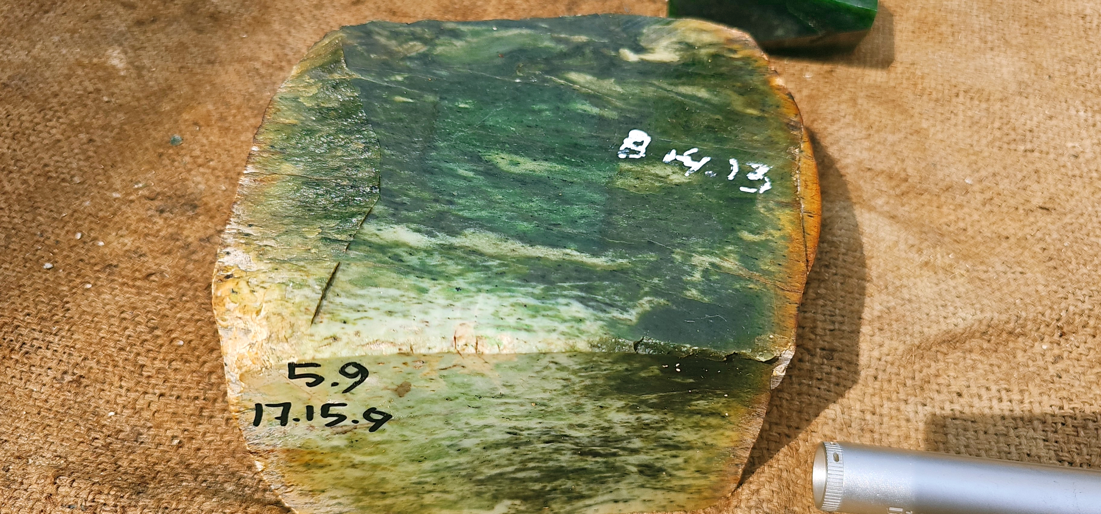5.9 KG Natural Green and White Nephrite Jade Rough Stone – Raw Jade Slab with Unique Green Patterns