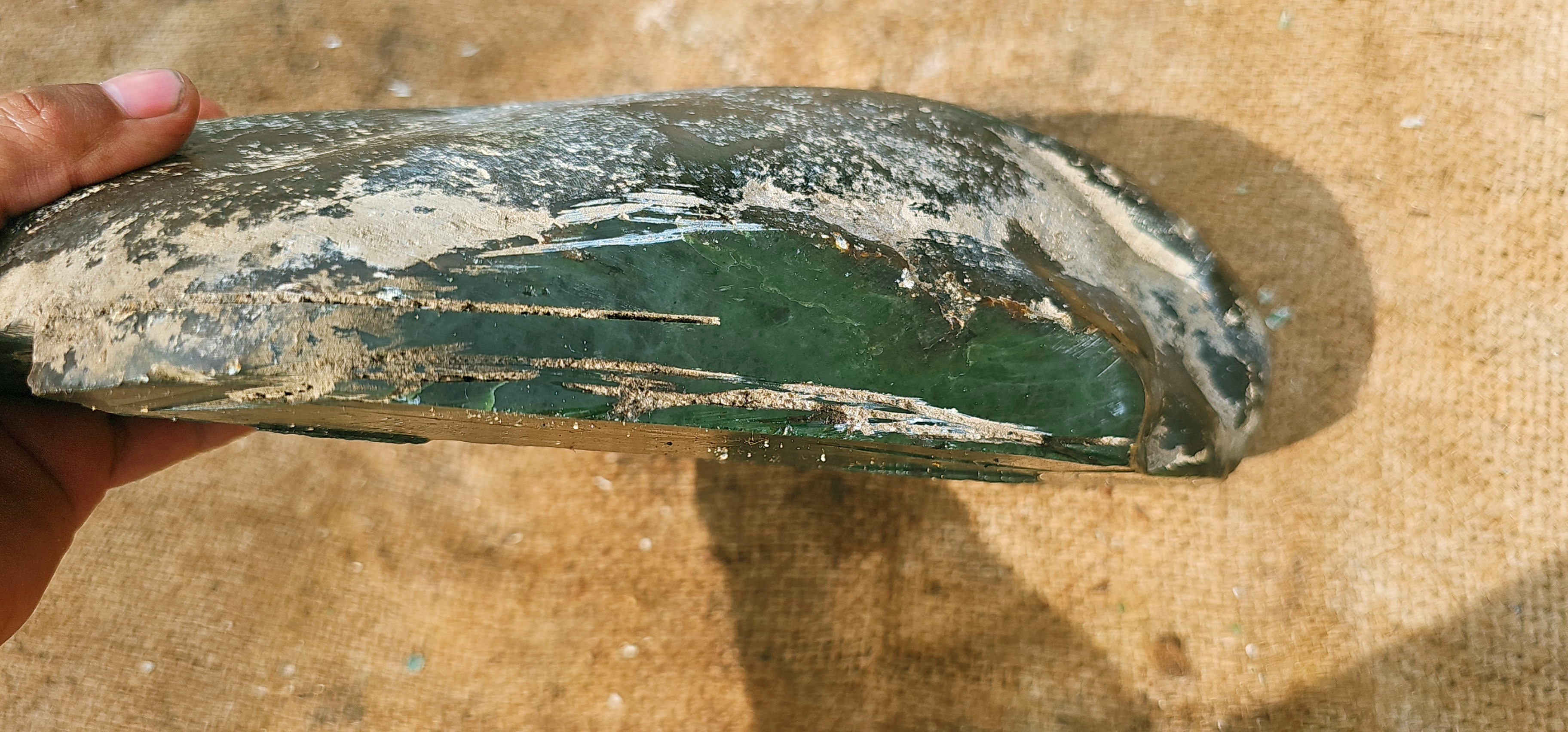 Natural Dark Green Nephrite Jade Rough Stone – Blue-Green Patterns, 5.3 KG