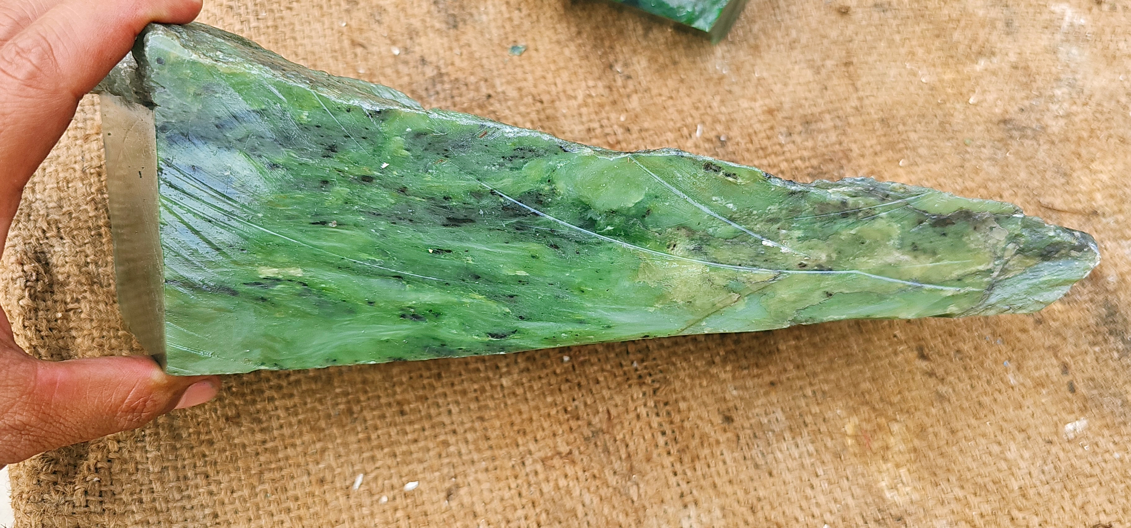 Natural Green Nephrite Jade Rough Stone – Deep Green with Blue-Green Tones, 3.2 KG