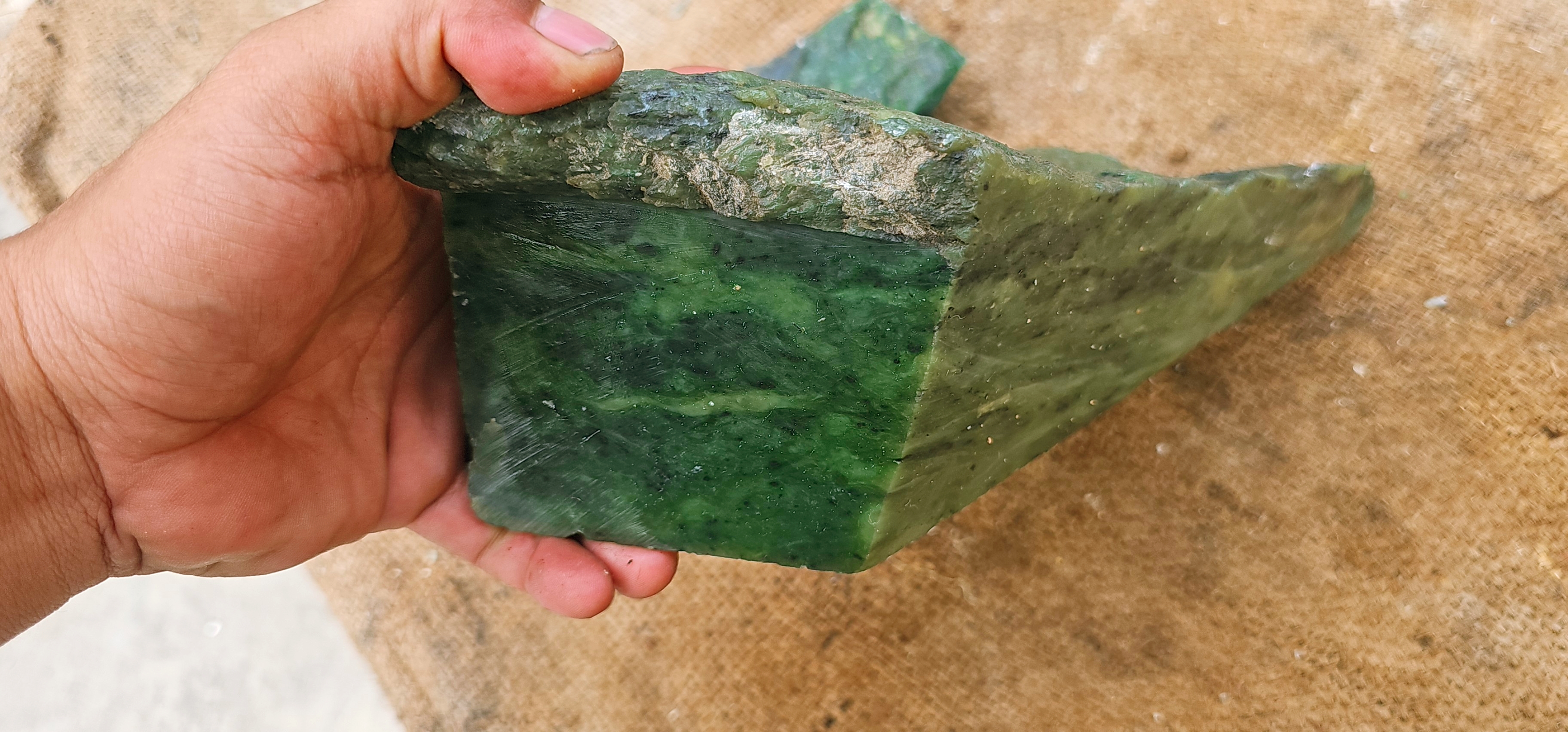 Natural Green Nephrite Jade Rough Stone – Deep Green with Blue-Green Tones, 3.2 KG