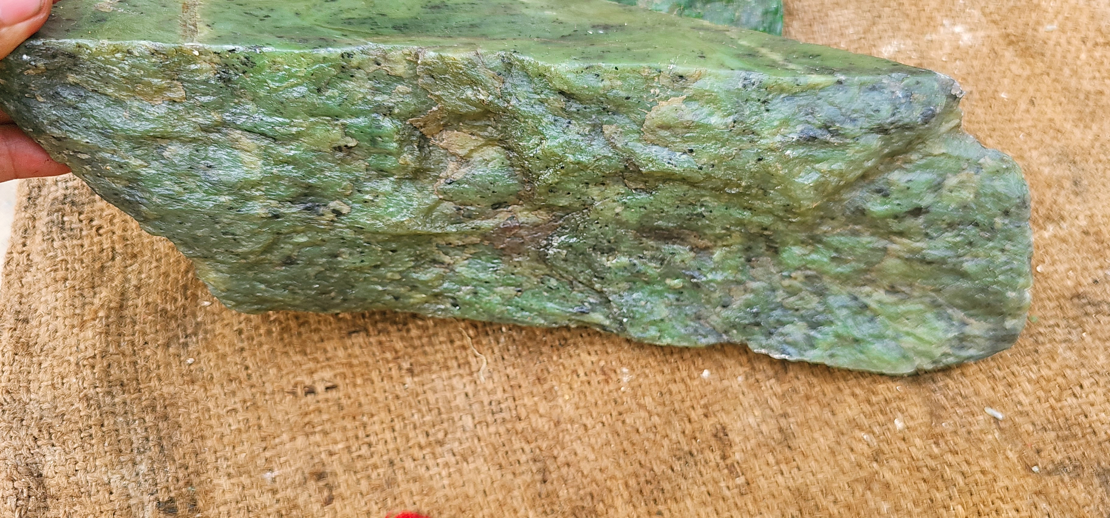 Natural Green Nephrite Jade Rough Stone – Deep Green with Blue-Green Tones, 3.2 KG