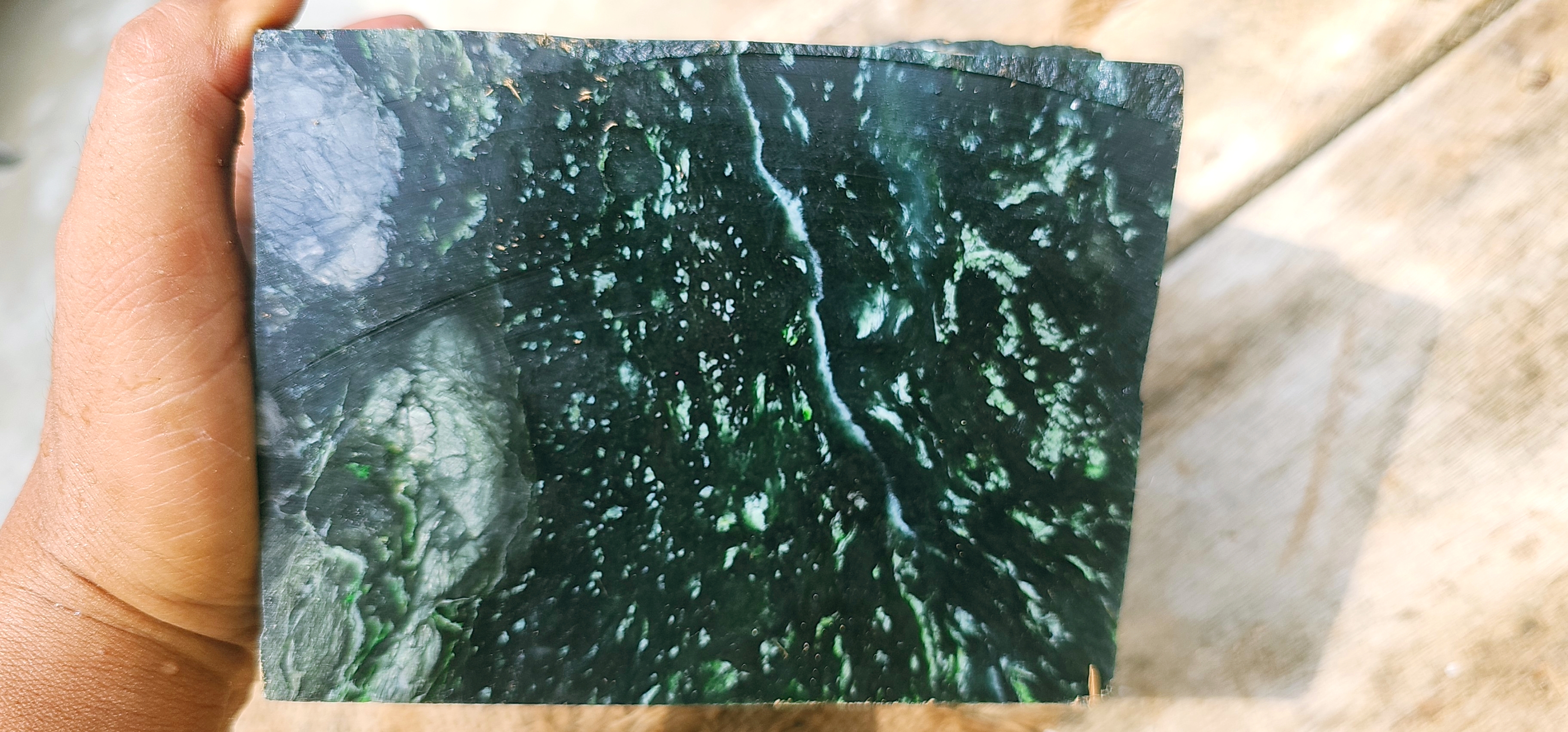 7KG Natural Green Nephrite Jade Rough Slab – Dark Green with White and Light Green Inclusions
