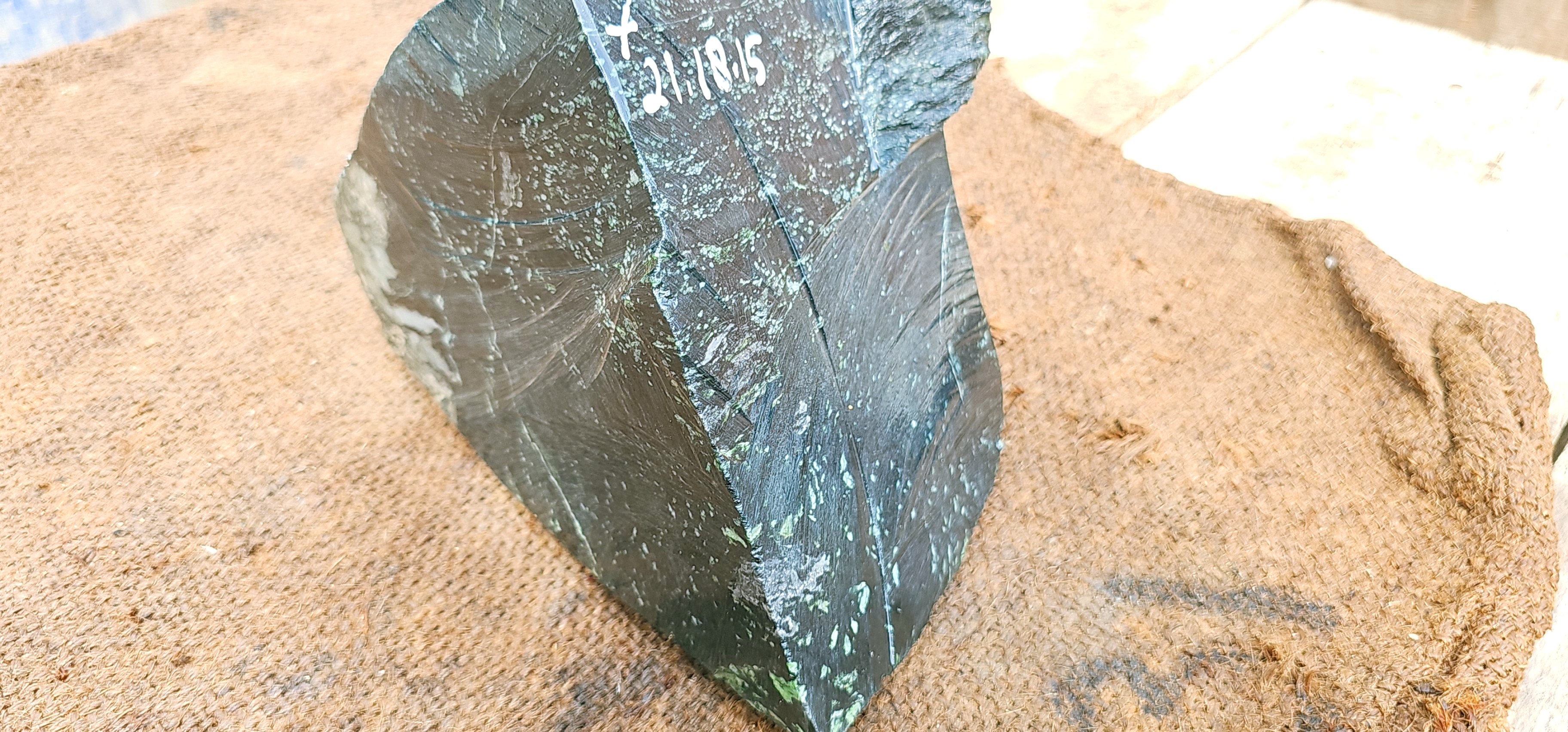 Natural Dark Green Nephrite Jade Rough Slab – Blue-Green Base with White and Light Green Inclusions