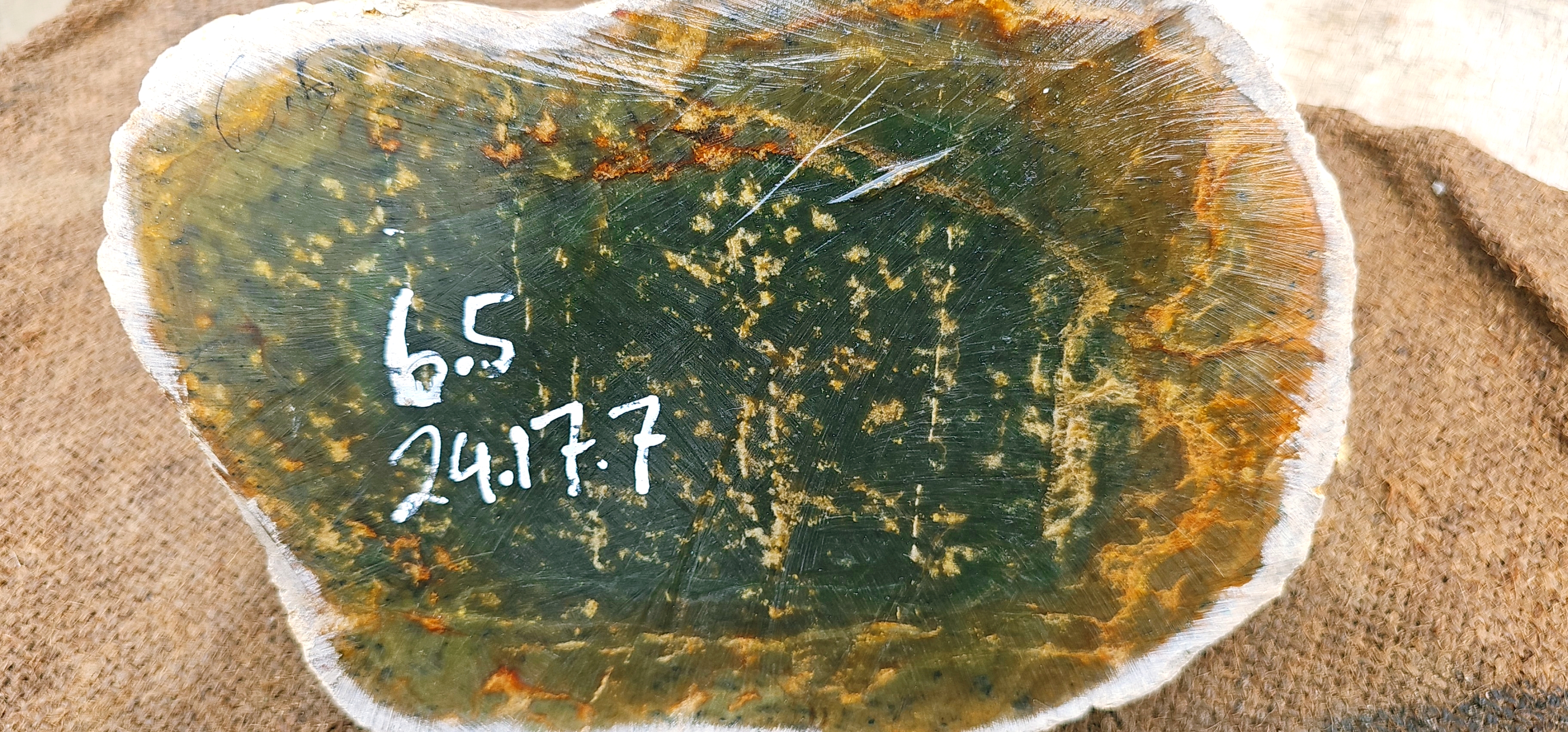 6.5KG Natural Dark Green Nephrite Jade Rough Slab – Green Stone with Golden Yellow and Orange-Brown Inclusions