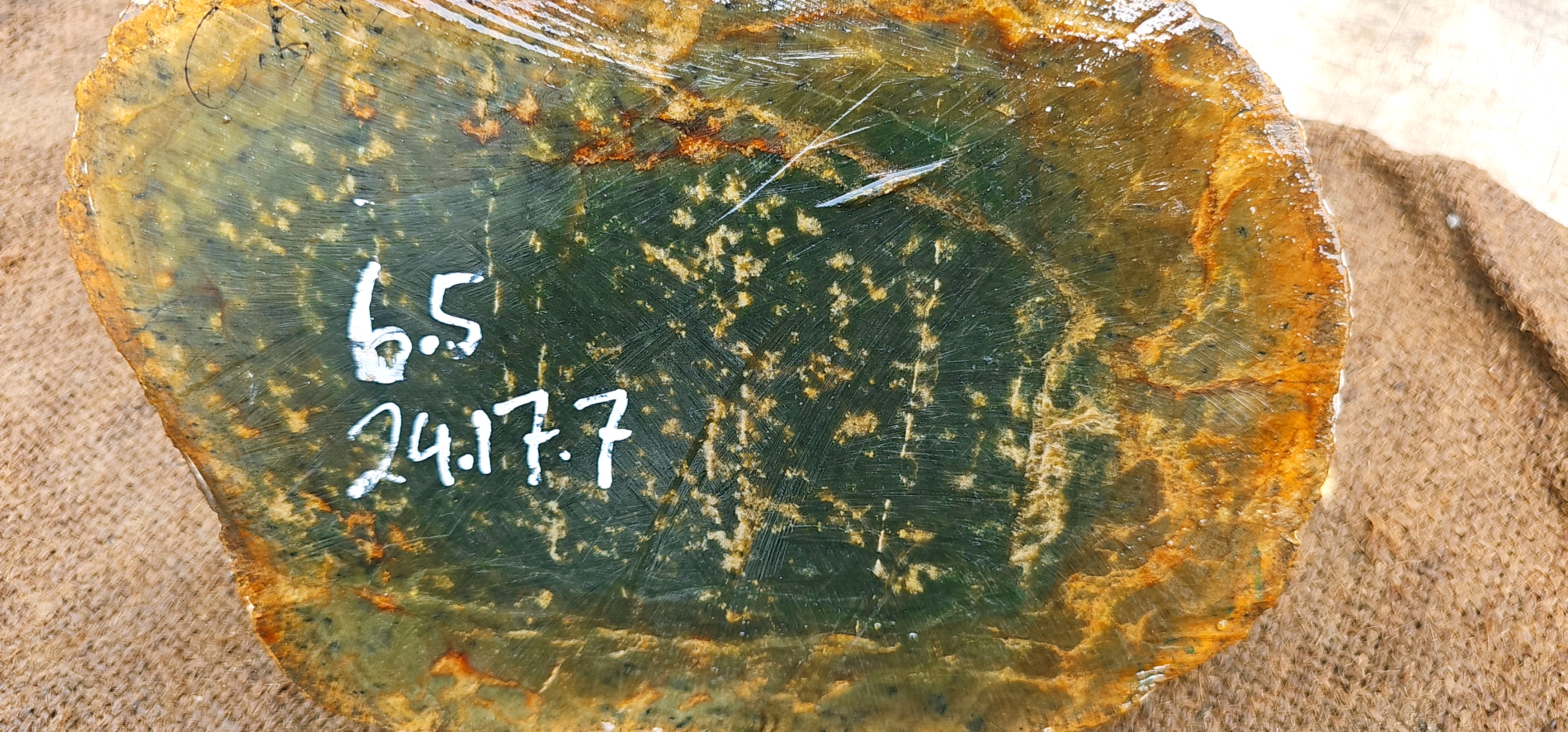 6.5KG Natural Dark Green Nephrite Jade Rough Slab – Green Stone with Golden Yellow and Orange-Brown Inclusions