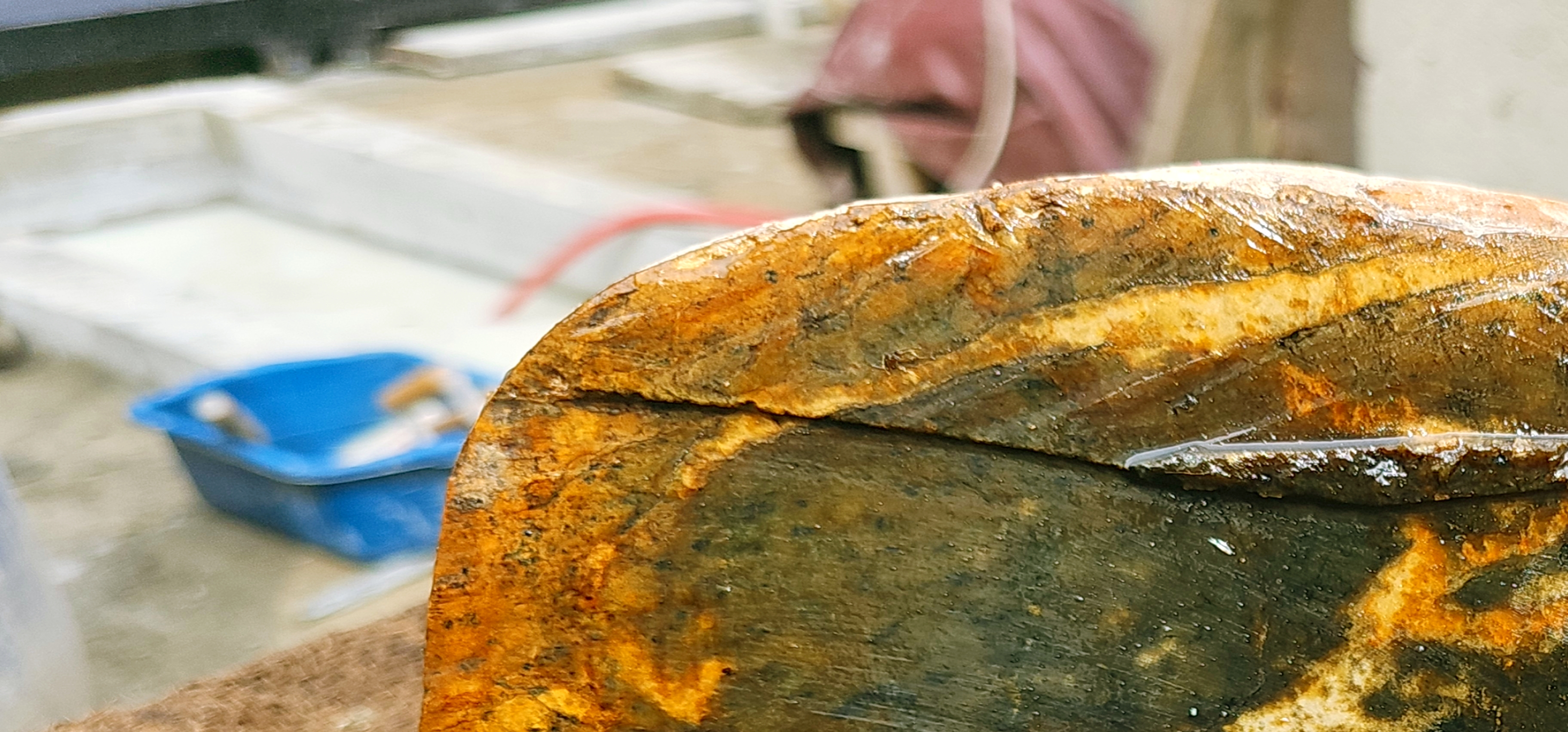 6.5KG Natural Dark Green Nephrite Jade Rough Slab – Green Stone with Golden Yellow and Orange-Brown Inclusions