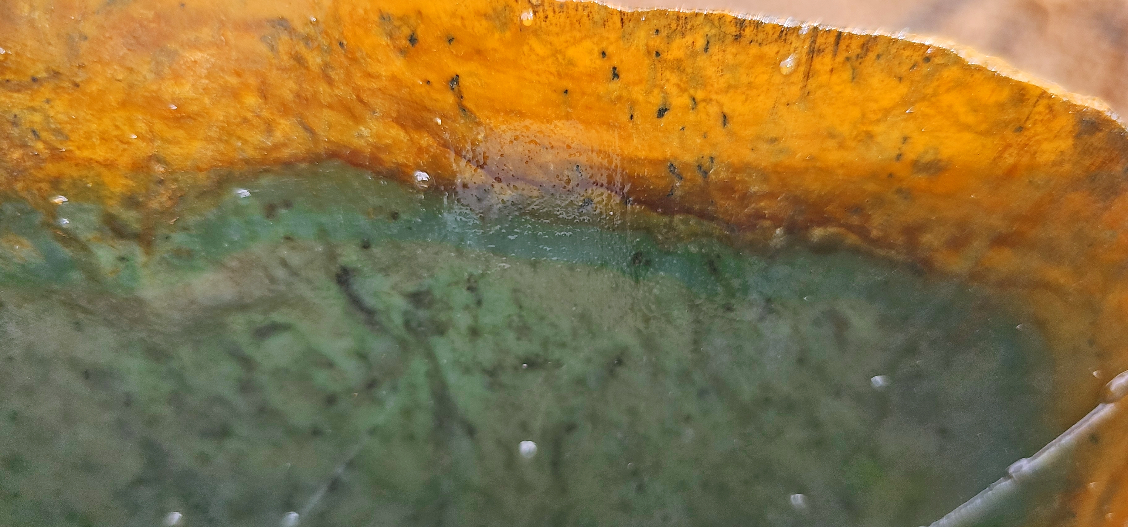 6.7KG Natural Green Nephrite Jade Rough Slab – Deep Green Center with Golden Yellow and Orange-Brown Outer Patterns