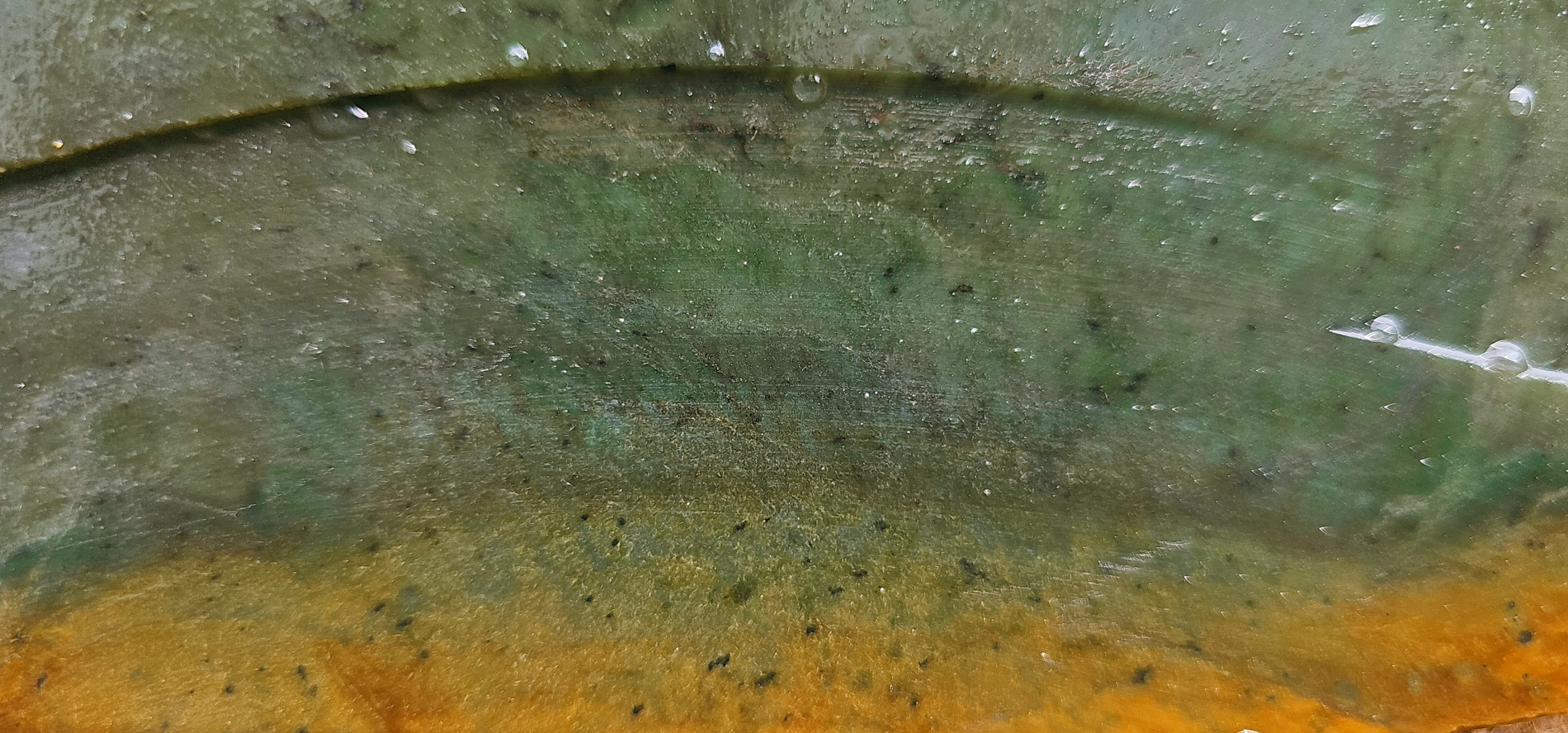 6.7KG Natural Green Nephrite Jade Rough Slab – Deep Green Center with Golden Yellow and Orange-Brown Outer Patterns