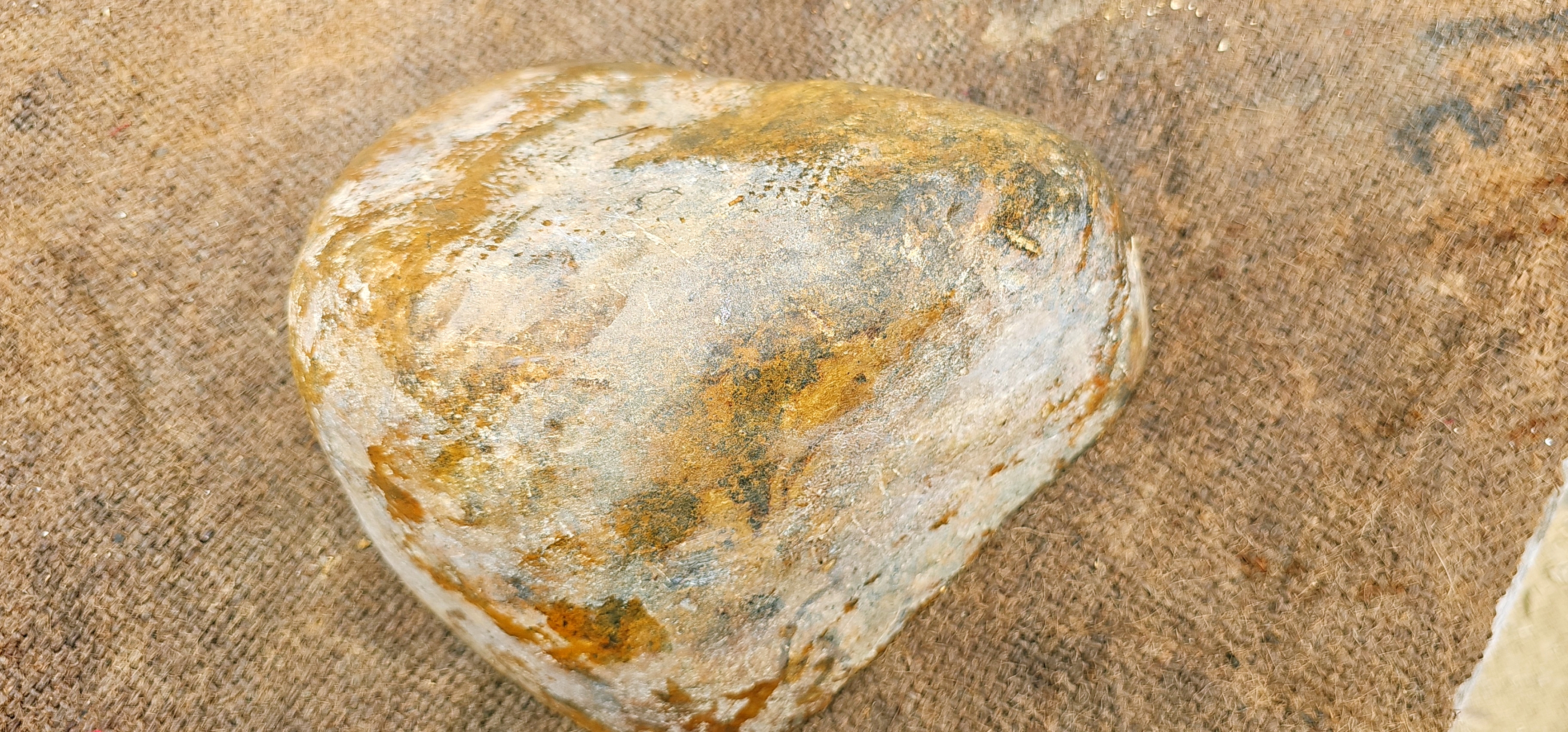 6.7KG Natural Green Nephrite Jade Rough Slab – Deep Green Center with Golden Yellow and Orange-Brown Outer Patterns