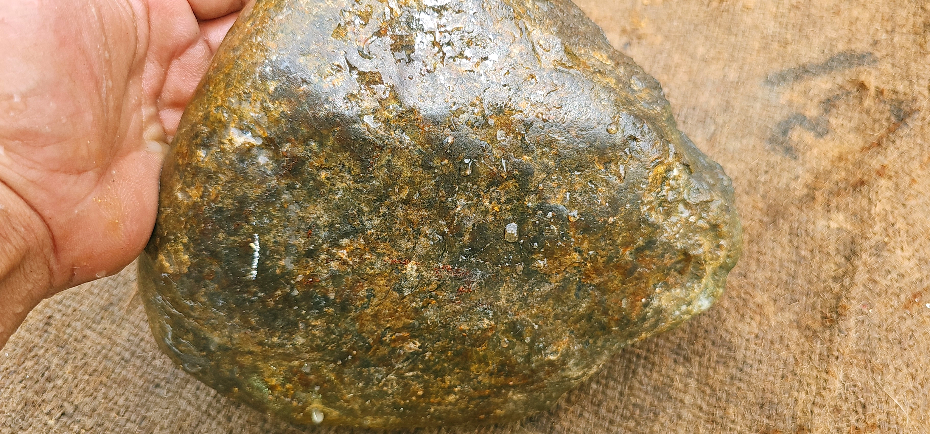 3.5KG Natural Green Nephrite Jade Rough Slab – Deep Emerald Green with Golden Brown Outer Skin