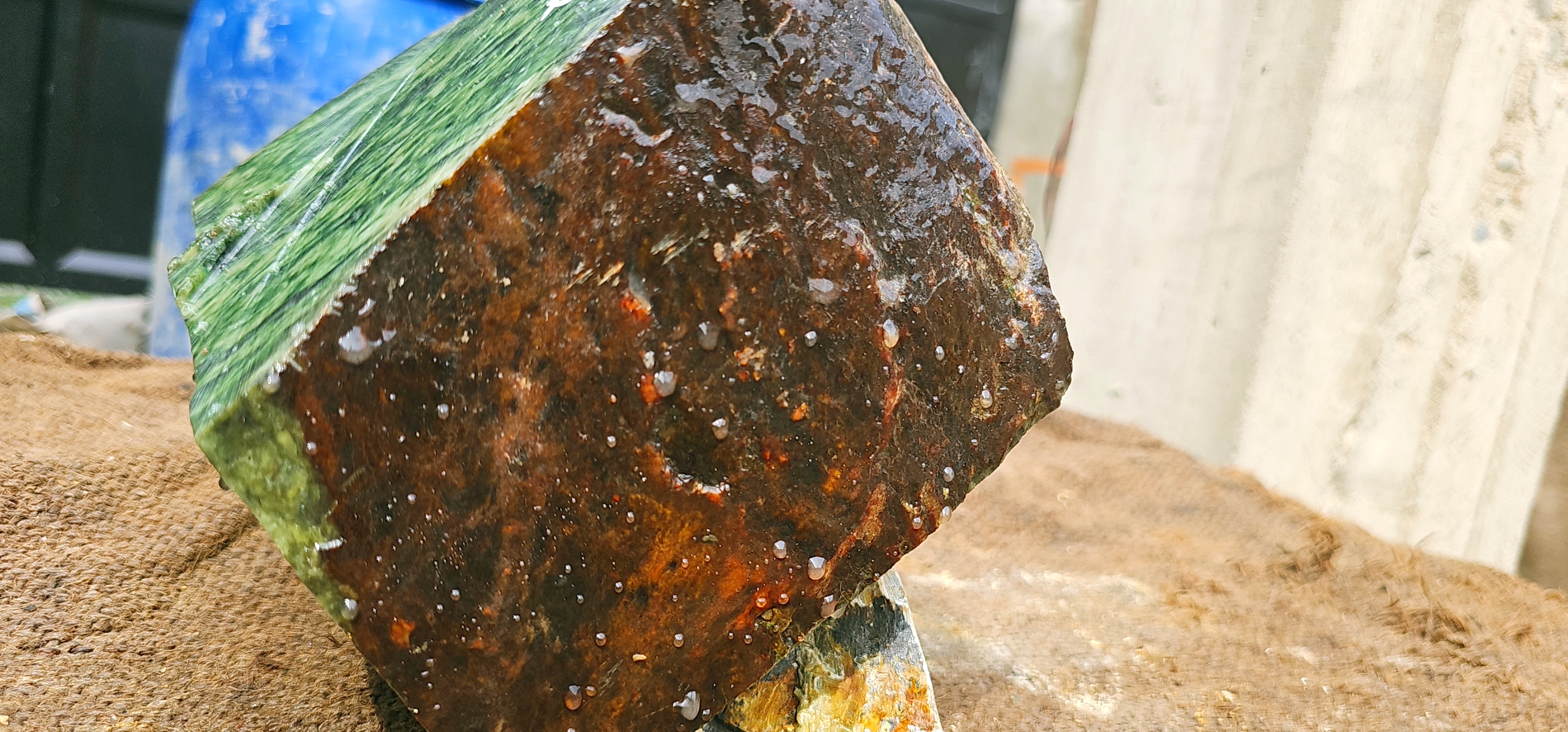 Natural Green Nephrite Jade Rough Slab – Dark Green with Light Green Patterns, 8.4 KG