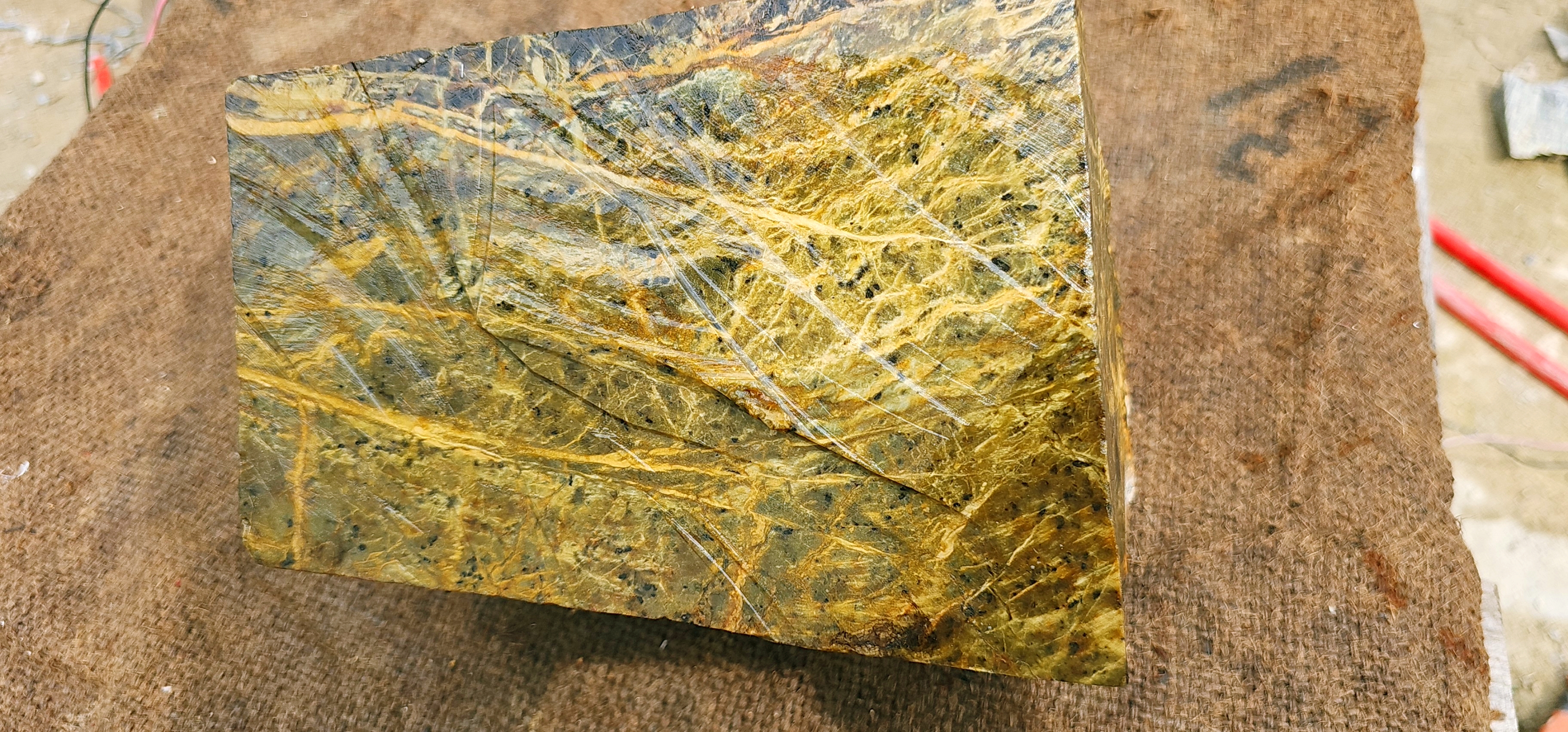 Natural Golden Yellow and Green Nephrite Jade Rough Slab – 12.1 KG