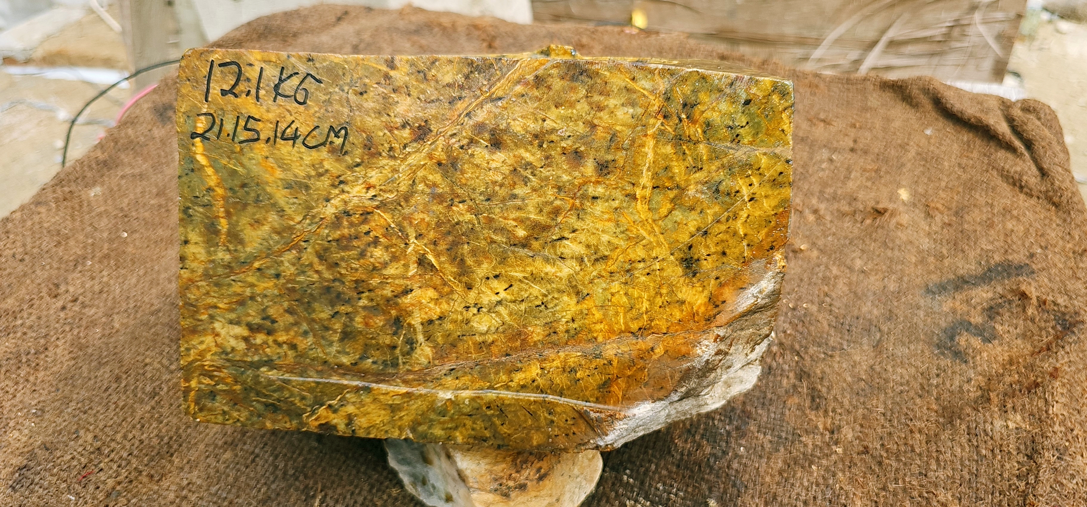 Natural Golden Yellow and Green Nephrite Jade Rough Slab – 12.1 KG