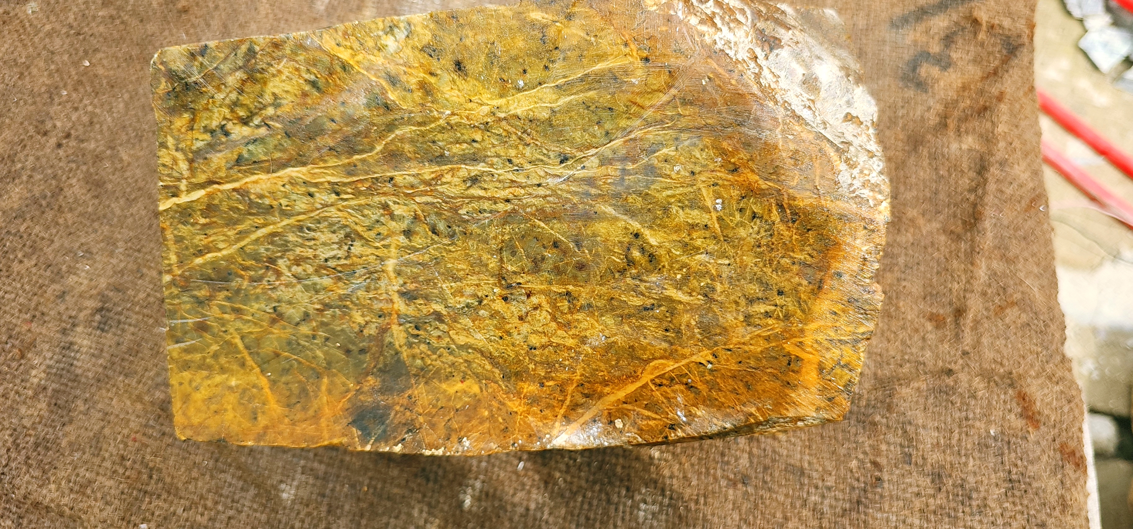 Natural Golden Yellow and Green Nephrite Jade Rough Slab – 12.1 KG